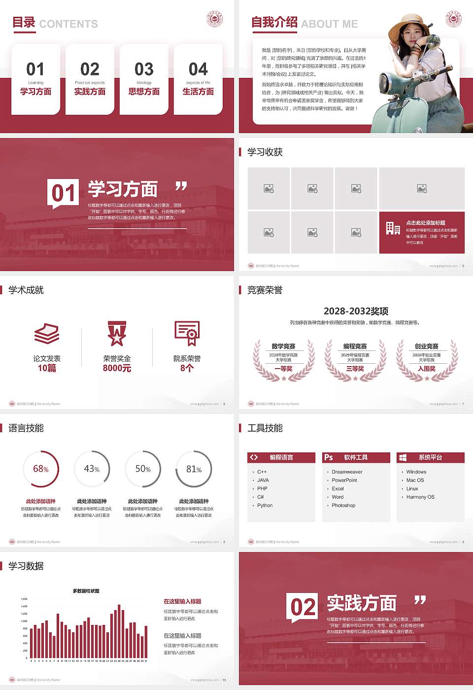 福州理工学院专用国家奖学金答辩PPT模板16:9格式幻灯片预览图2