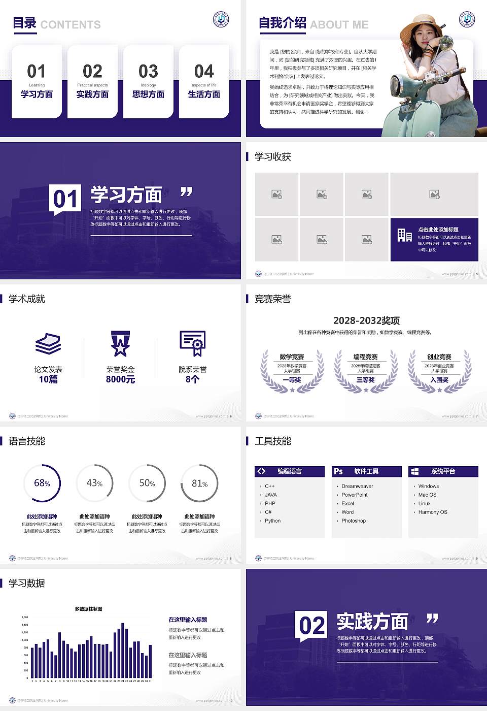 辽宁轻工职业学院专用国家奖学金答辩PPT模板16:9格式幻灯片预览图2