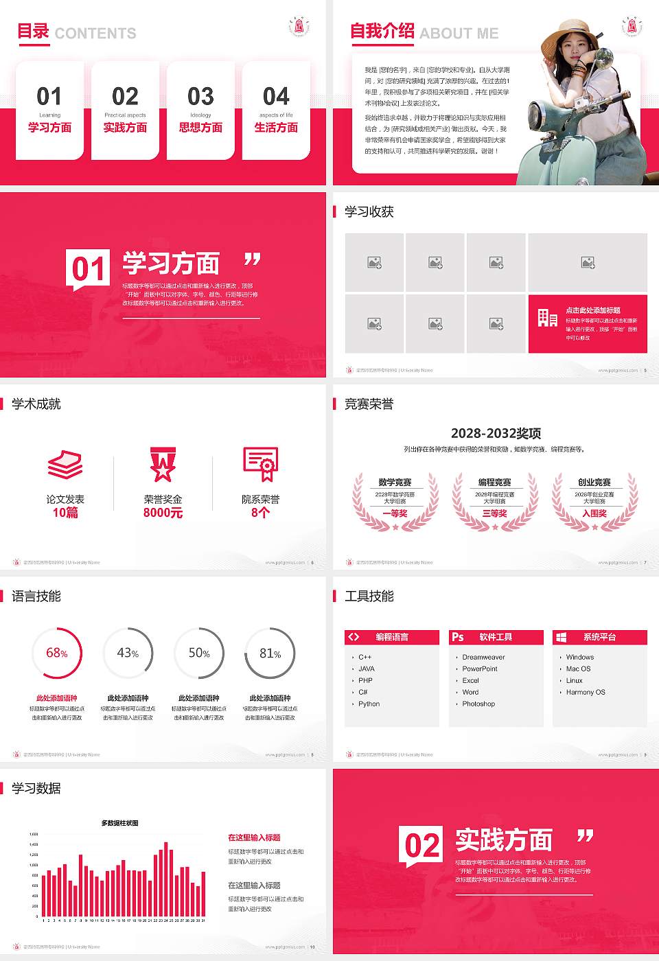 定西师范高等专科学校专用国家奖学金答辩PPT模板16:9格式幻灯片预览图2