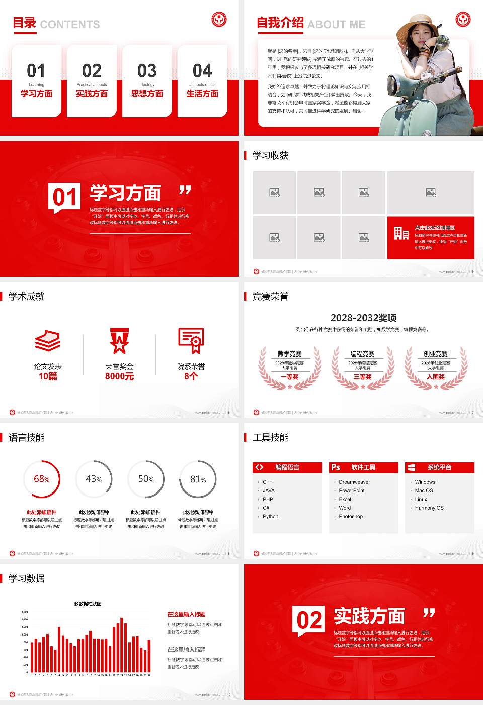 长沙电力职业技术学院专用国家奖学金答辩PPT模板16:9格式幻灯片预览图2