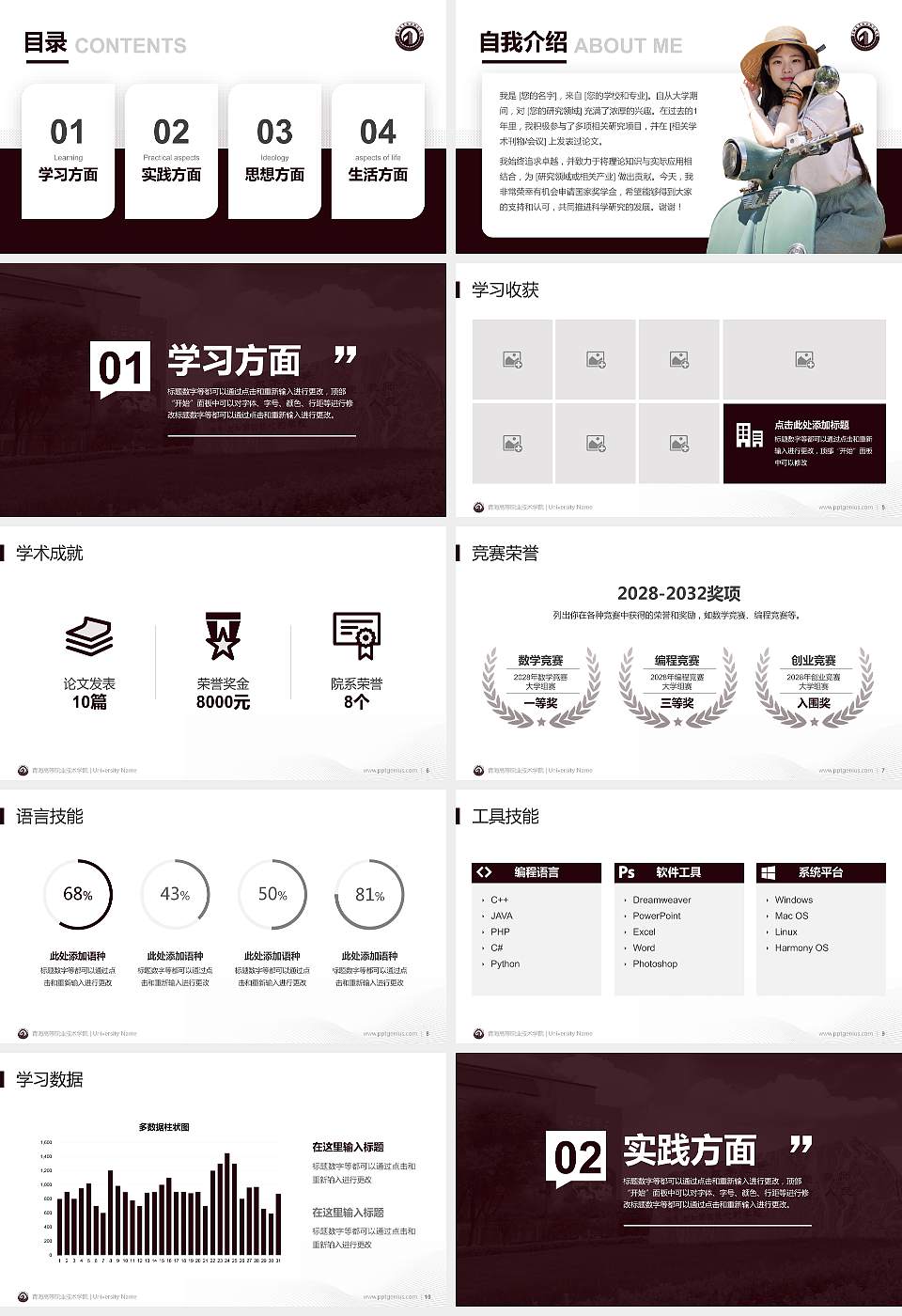 青海高等职业技术学院专用国家奖学金答辩PPT模板16:9格式幻灯片预览图2