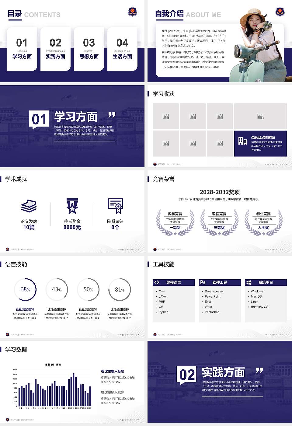 武汉学院专用国家奖学金答辩PPT模板16:9格式幻灯片预览图2
