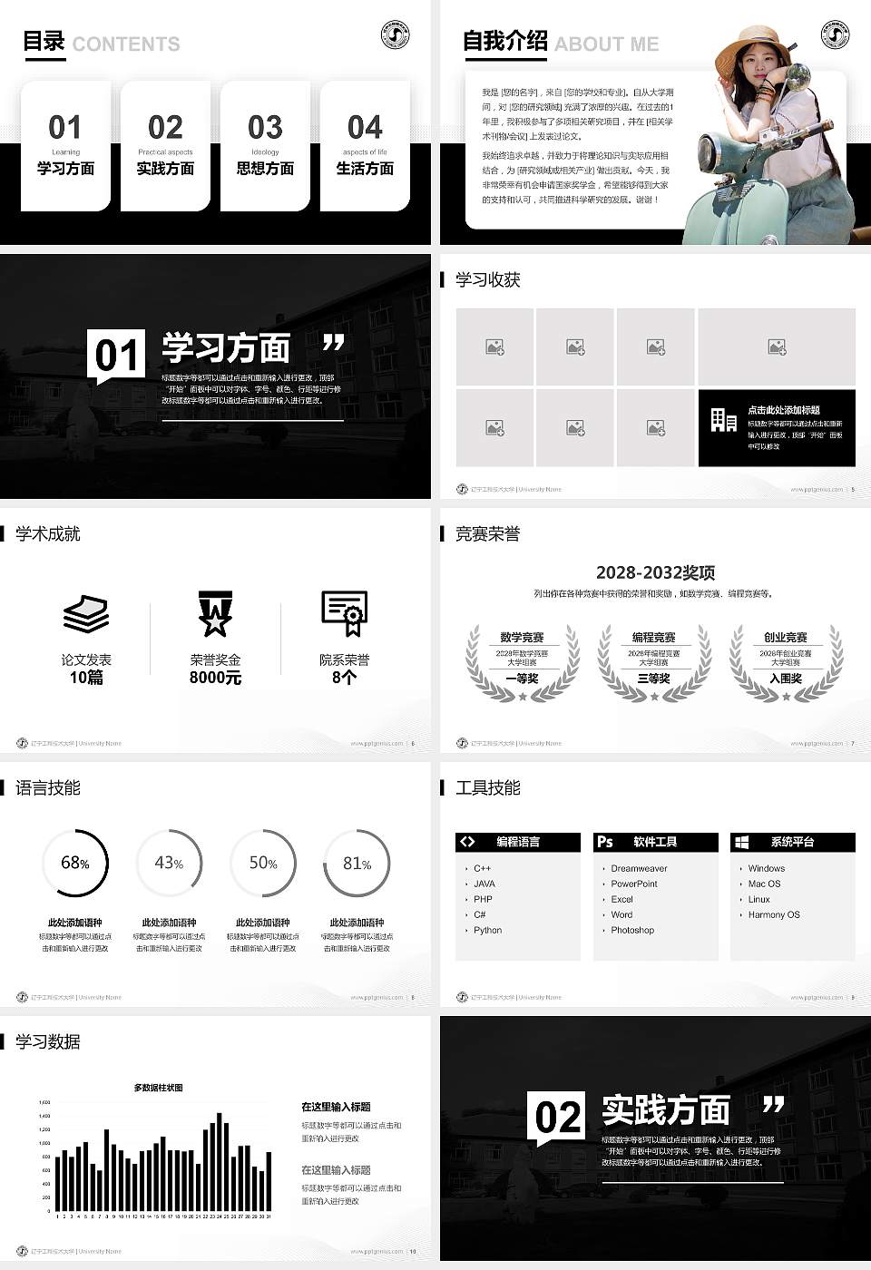 辽宁工程技术大学专用国家奖学金答辩PPT模板16:9格式幻灯片预览图2