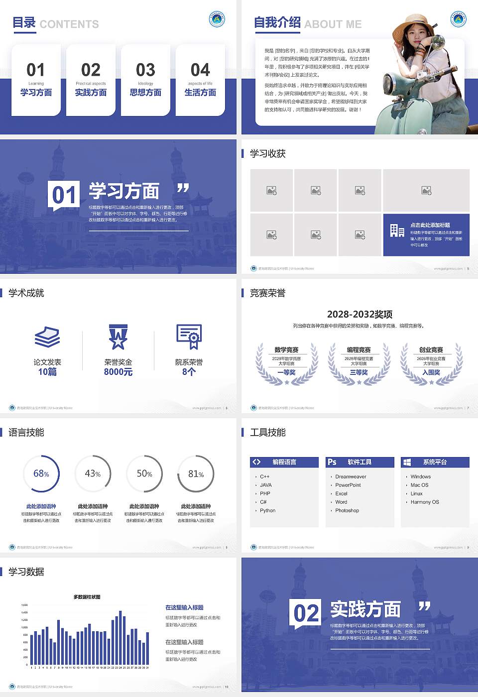 青海建筑职业技术学院专用国家奖学金答辩PPT模板16:9格式幻灯片预览图2
