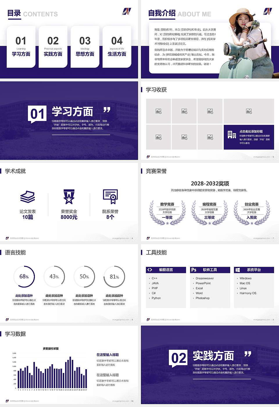 宝鸡职业技术学院专用国家奖学金答辩PPT模板16:9格式幻灯片预览图2