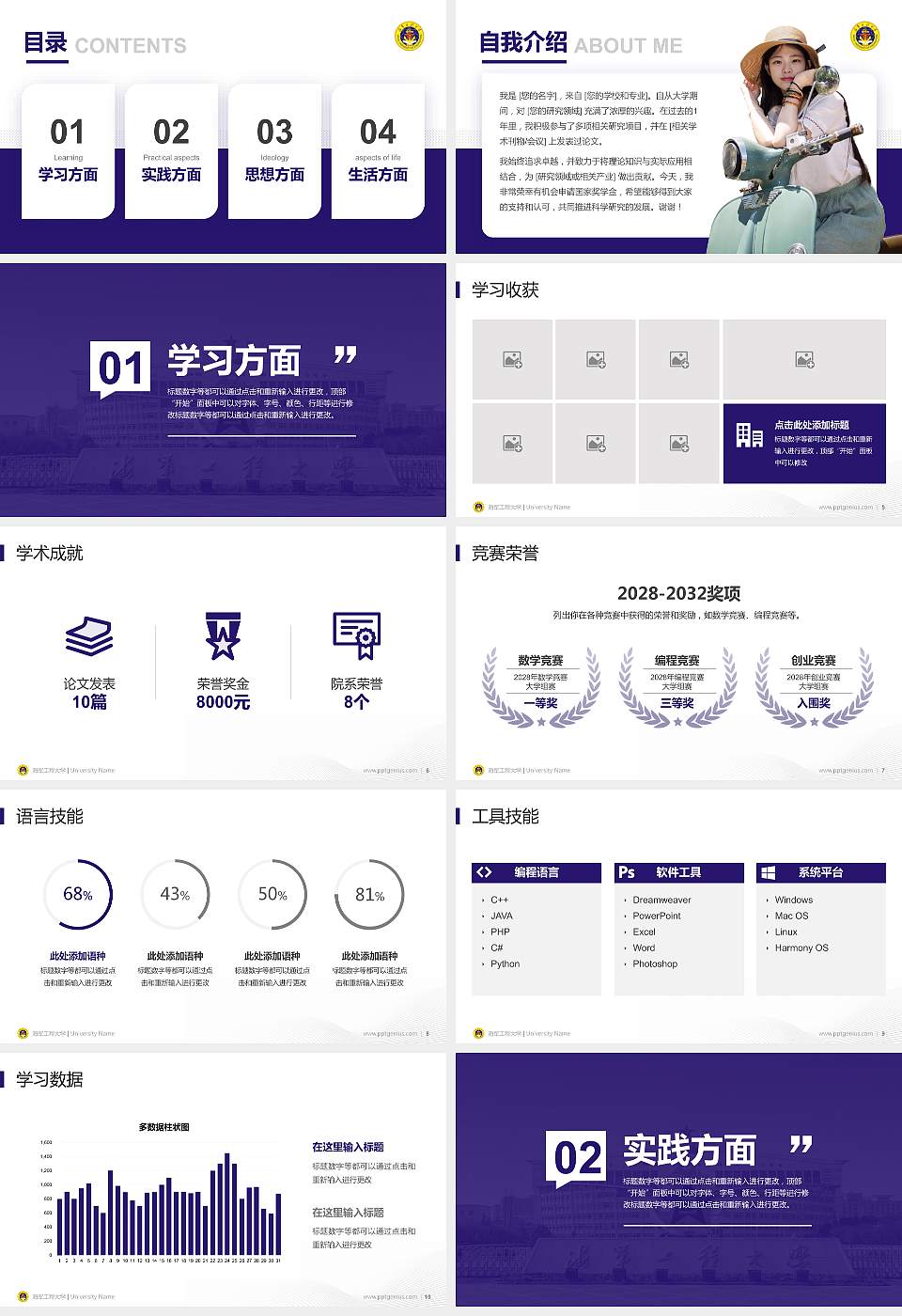 海军工程大学专用国家奖学金答辩PPT模板16:9格式幻灯片预览图2