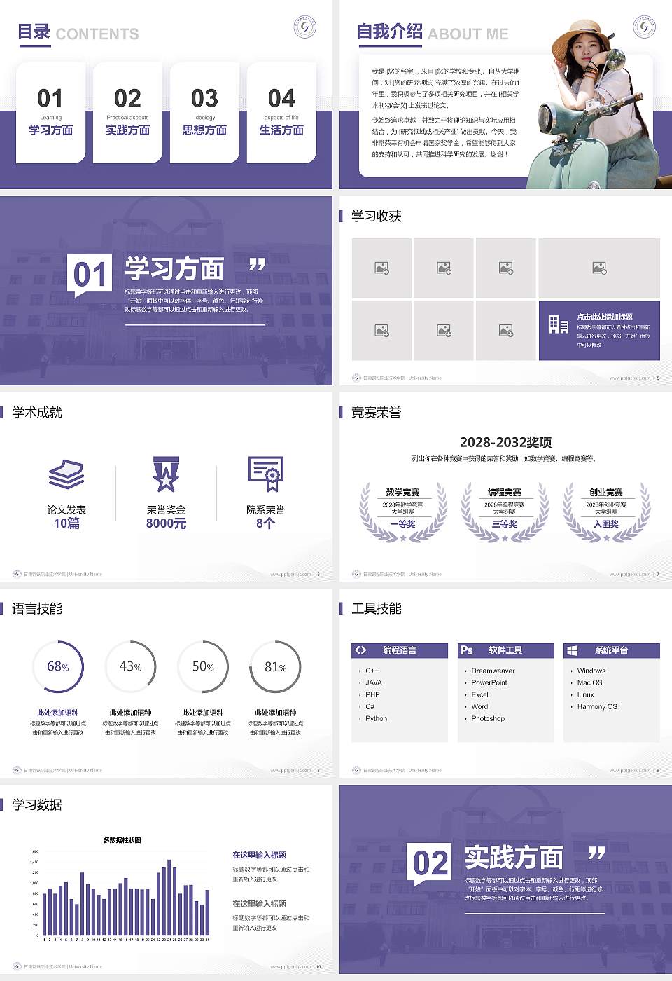 甘肃钢铁职业技术学院专用国家奖学金答辩PPT模板16:9格式幻灯片预览图2