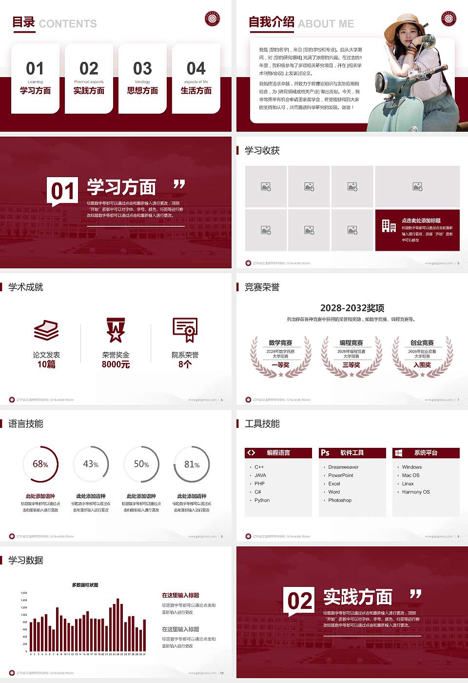 辽宁省交通高等专科学校专用国家奖学金答辩PPT模板16:9格式幻灯片预览图2