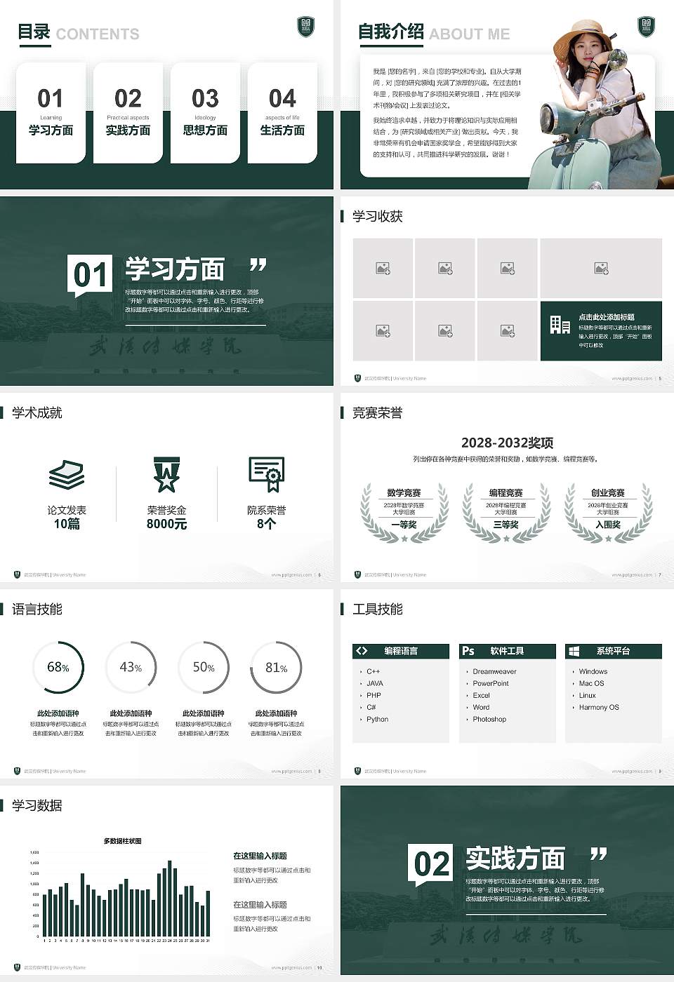 武汉传媒学院专用国家奖学金答辩PPT模板16:9格式幻灯片预览图2