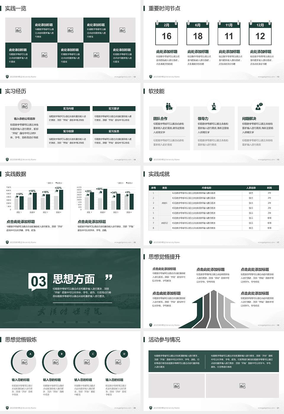 武汉传媒学院专用国家奖学金答辩PPT模板16:9格式幻灯片预览图3
