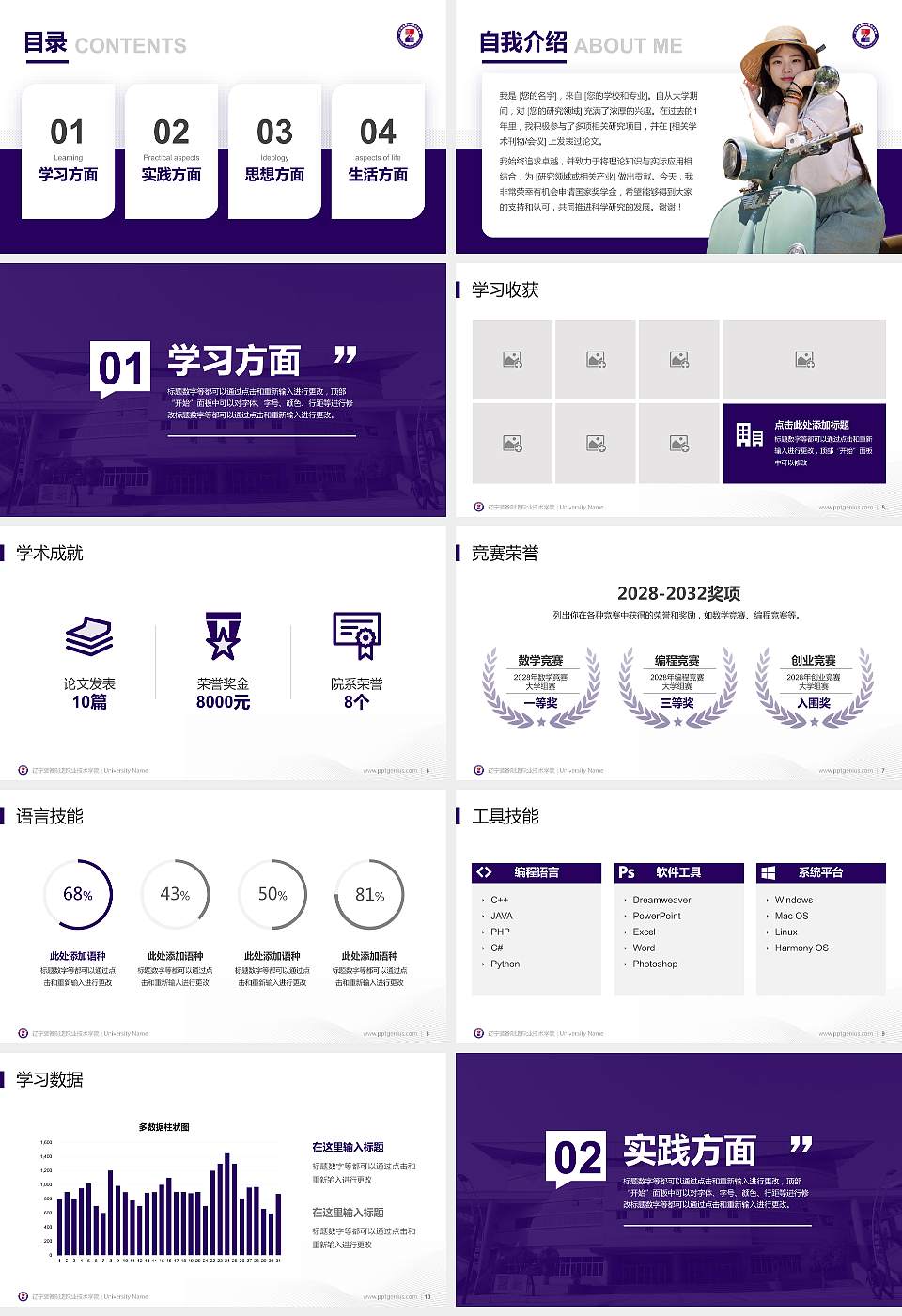 辽宁装备制造职业技术学院专用国家奖学金答辩PPT模板16:9格式幻灯片预览图2