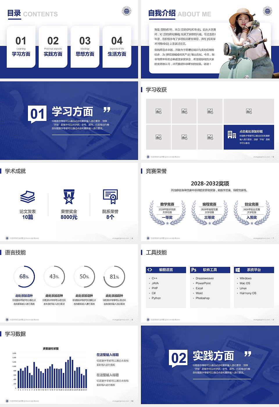 大连商务职业学院专用国家奖学金答辩PPT模板16:9格式幻灯片预览图2