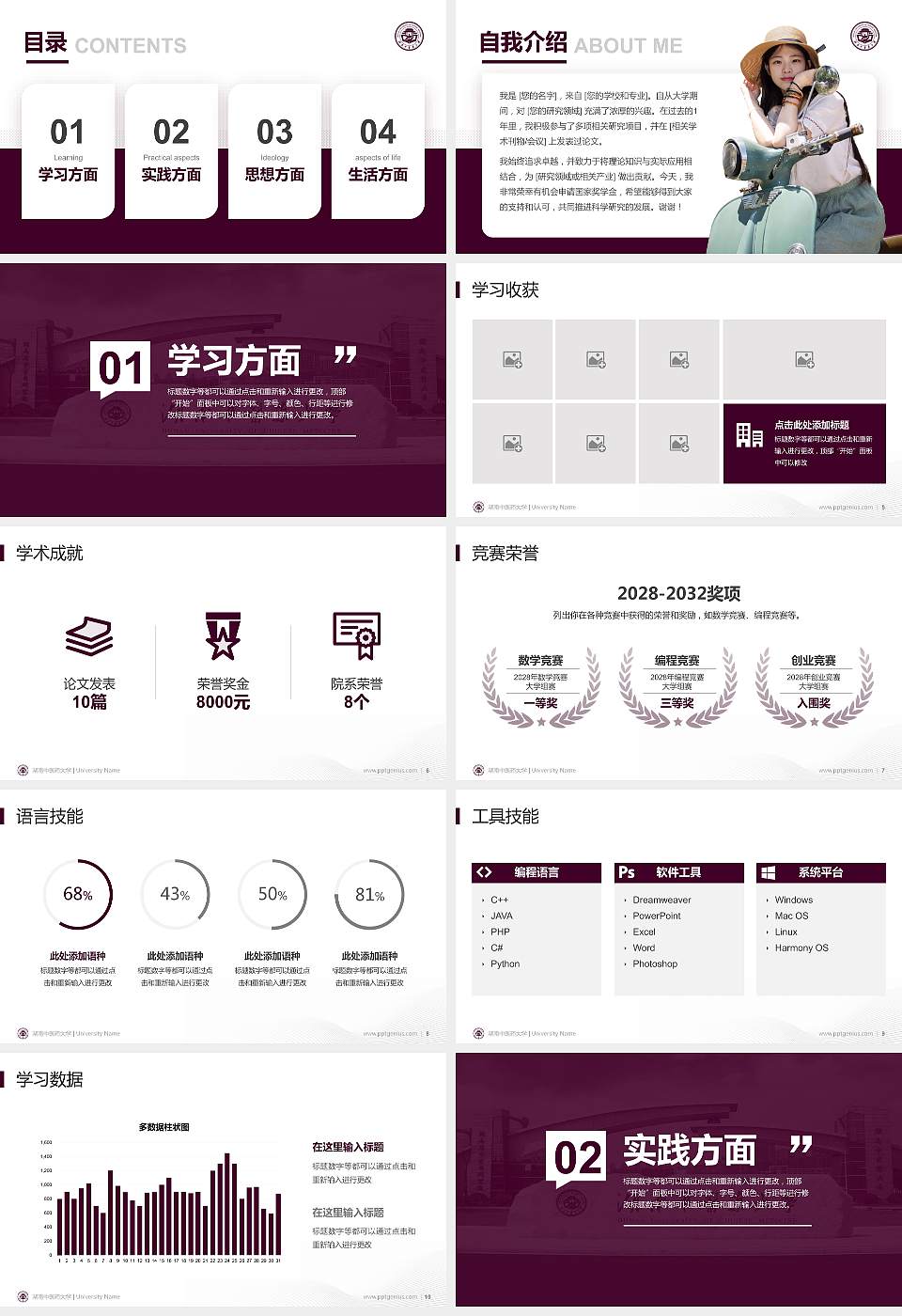 湖南中医药大学专用国家奖学金答辩PPT模板16:9格式幻灯片预览图2