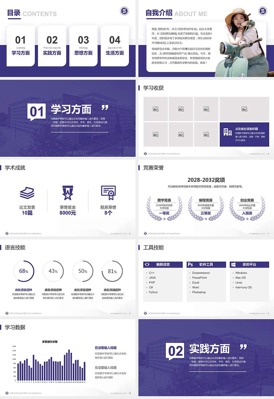 陕西工业职业技术学院专用国家奖学金答辩PPT模板16:9格式幻灯片预览图2
