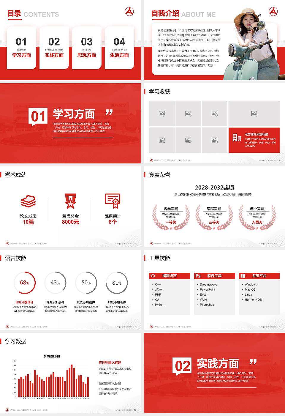 湖南三一工业职业技术学院专用国家奖学金答辩PPT模板16:9格式幻灯片预览图2
