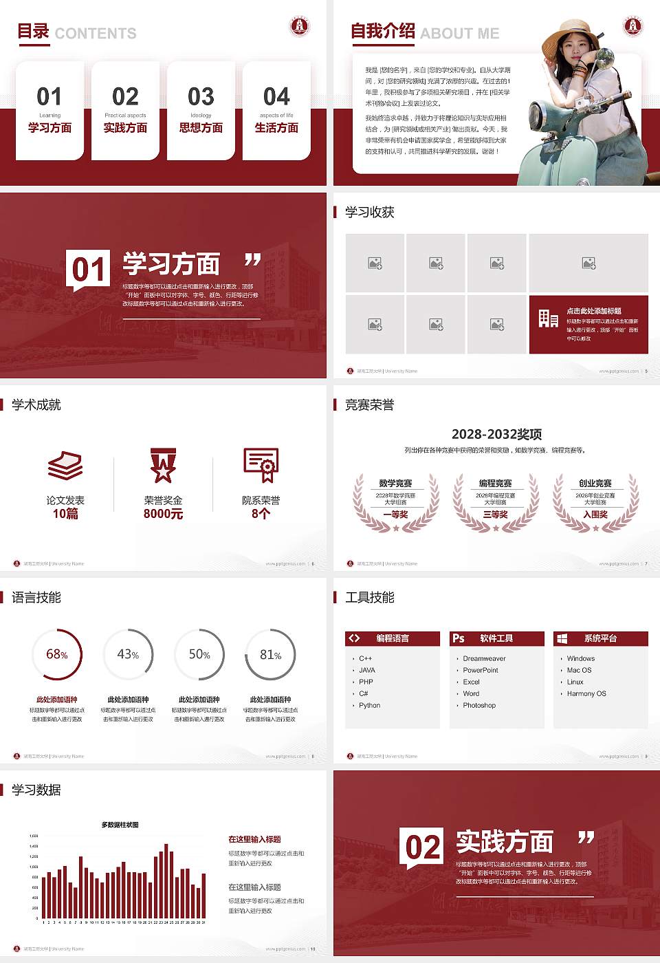 湖南工商大学专用国家奖学金答辩PPT模板16:9格式幻灯片预览图2