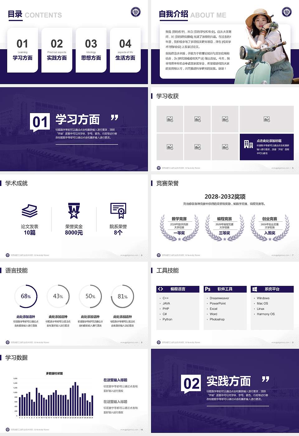 陕西国防工业职业技术学院专用国家奖学金答辩PPT模板16:9格式幻灯片预览图2