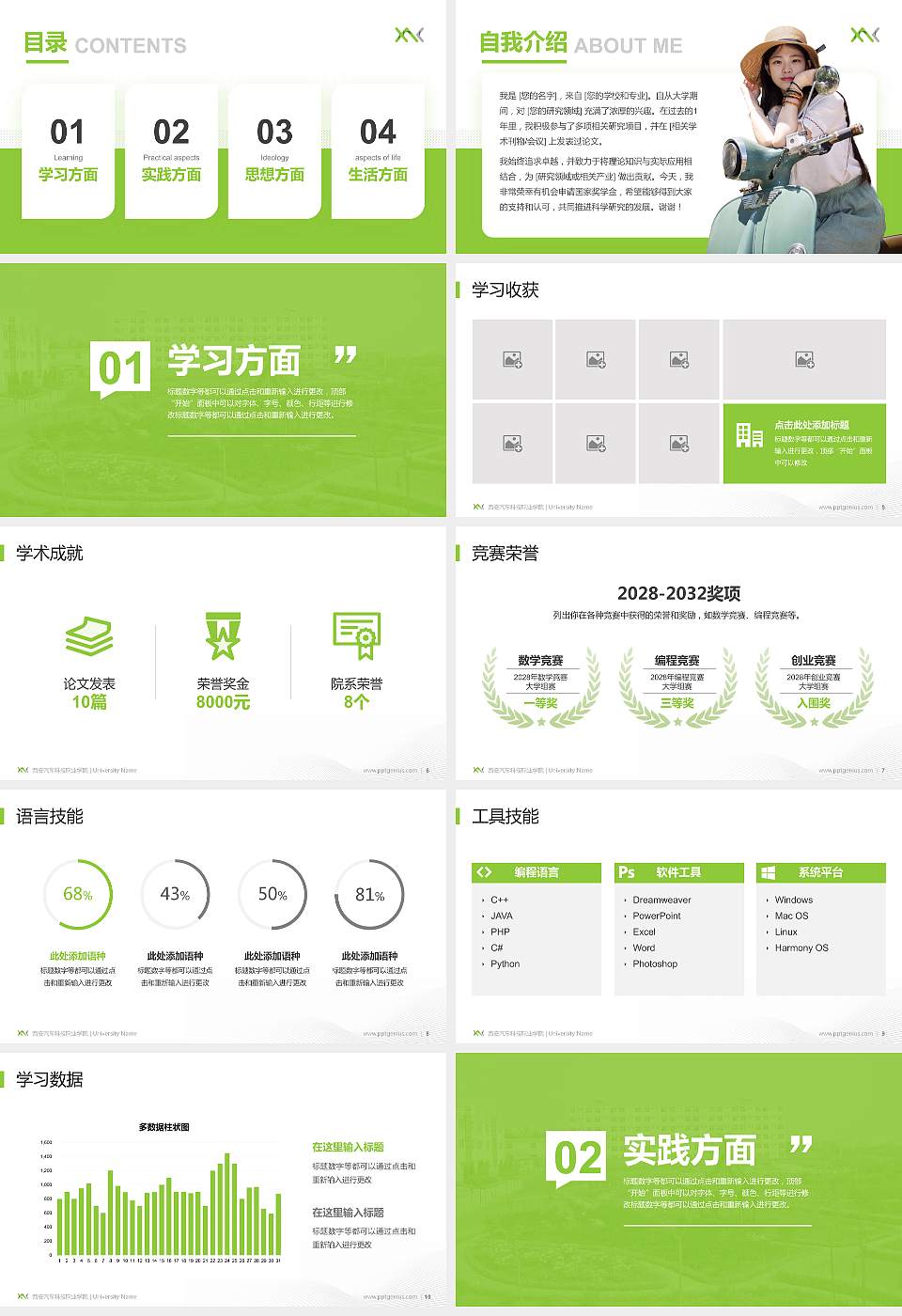 西安汽车科技职业学院专用国家奖学金答辩PPT模板16:9格式幻灯片预览图2