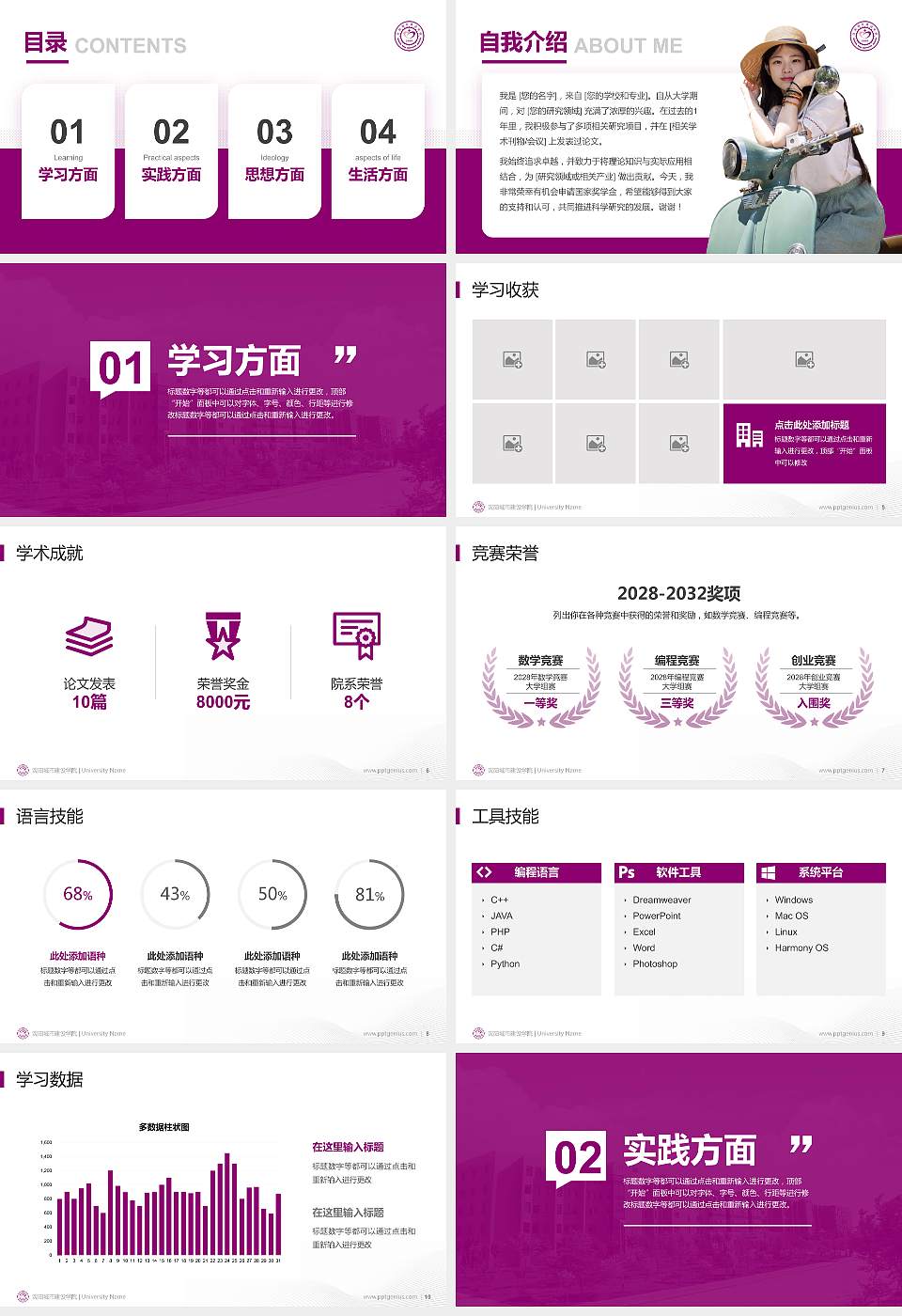 沈阳城市建设学院专用国家奖学金答辩PPT模板16:9格式幻灯片预览图2