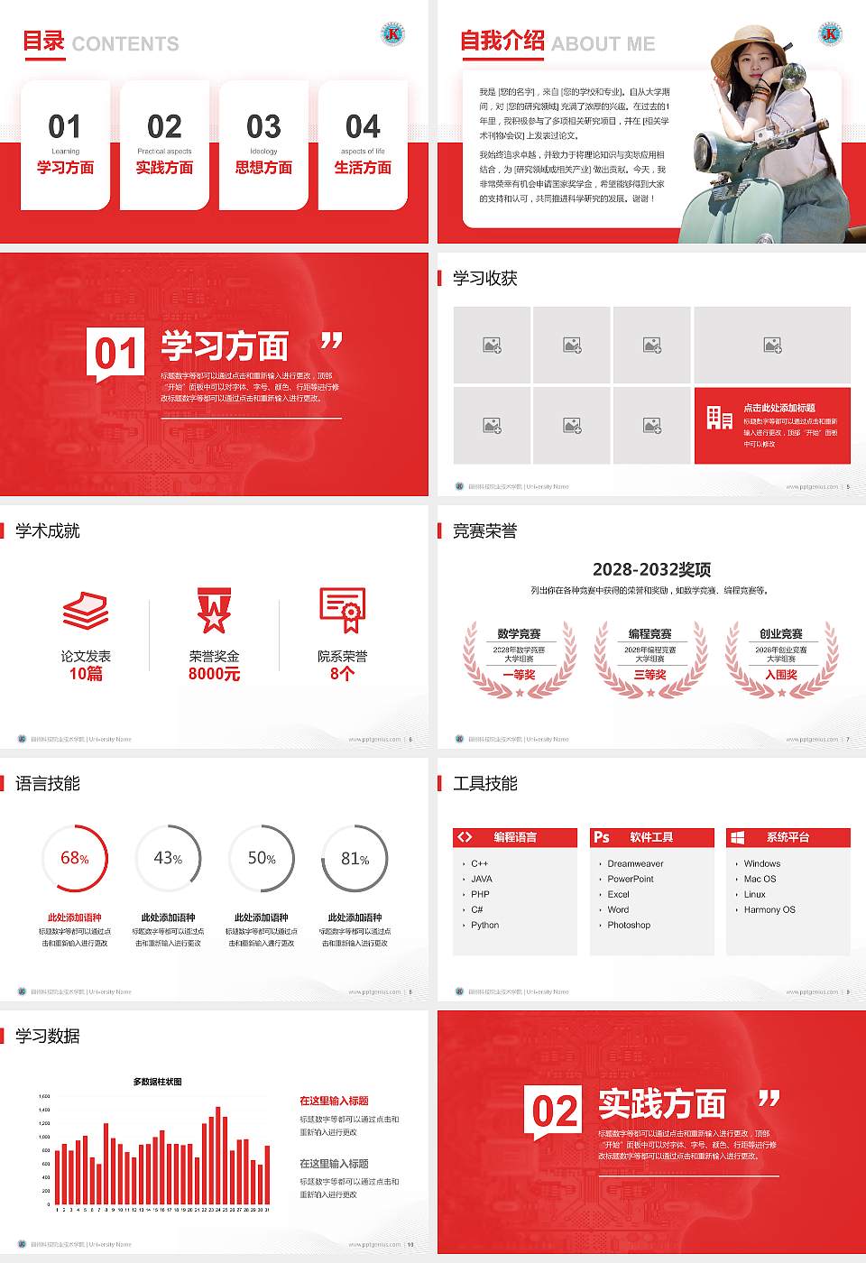 福州科技职业技术学院专用国家奖学金答辩PPT模板16:9格式幻灯片预览图2