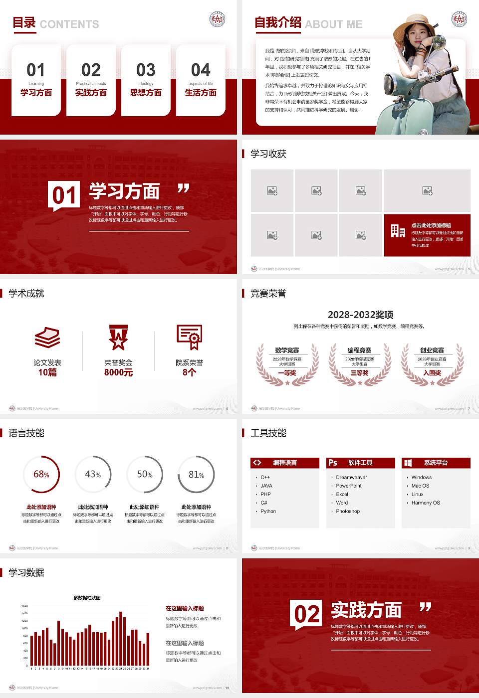 长沙医学院专用国家奖学金答辩PPT模板16:9格式幻灯片预览图2