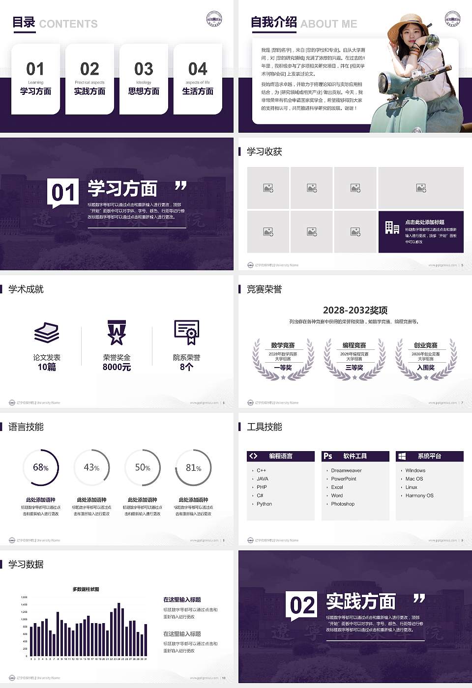 辽宁传媒学院专用国家奖学金答辩PPT模板16:9格式幻灯片预览图2
