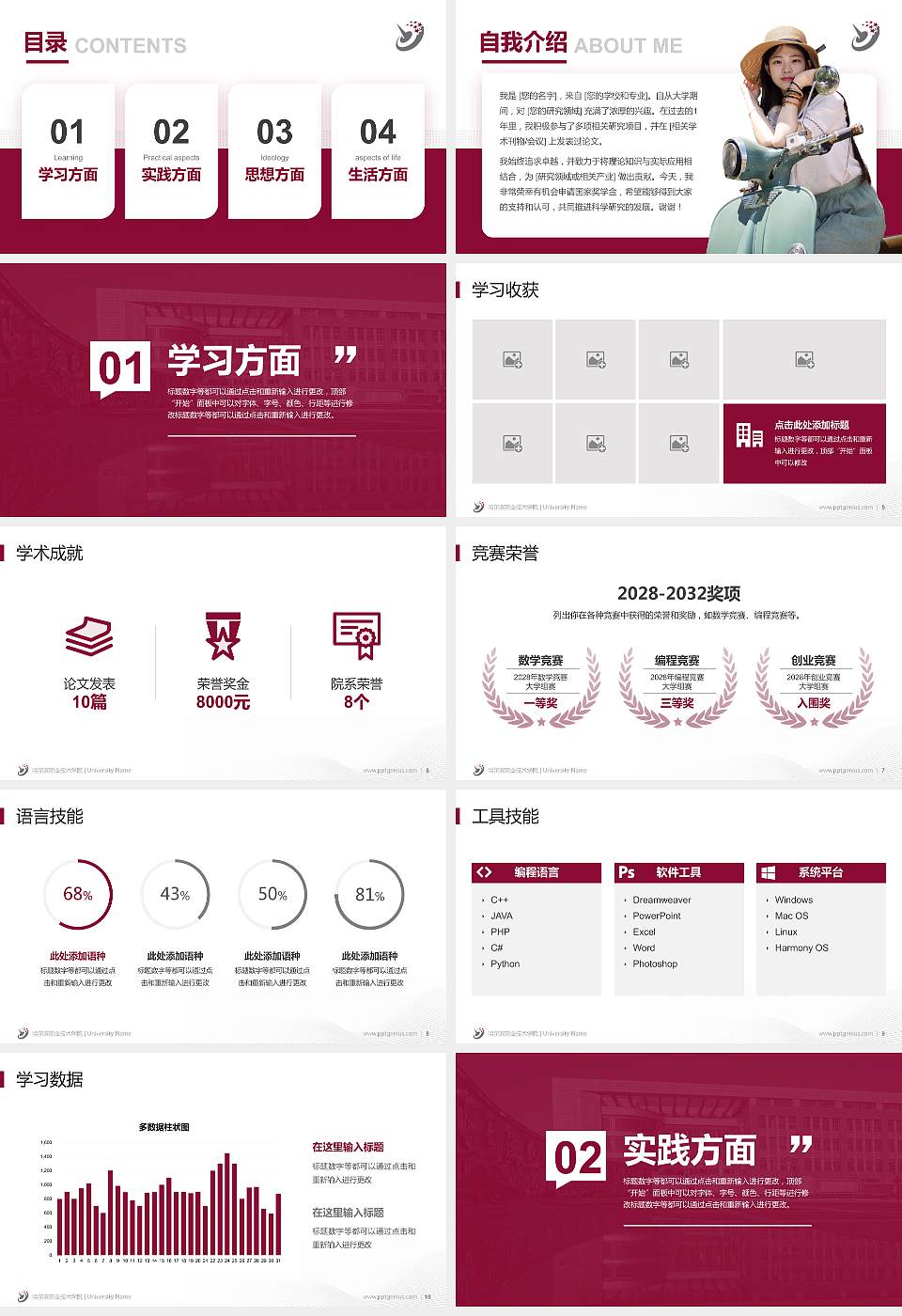 哈尔滨职业技术学院专用国家奖学金答辩PPT模板16:9格式幻灯片预览图2