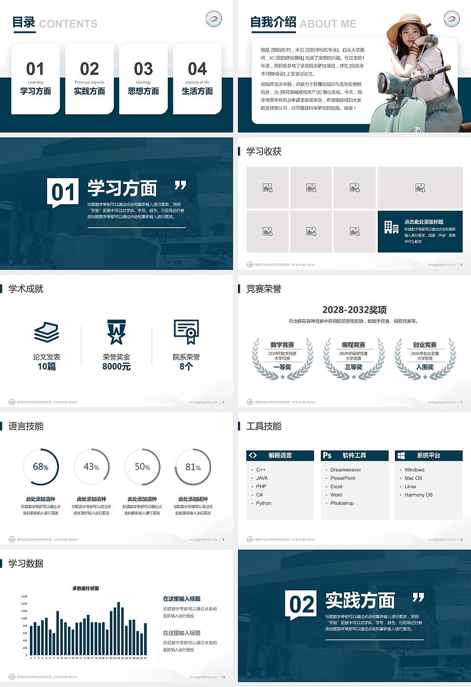 湖南农业大学东方科技学院专用国家奖学金答辩PPT模板16:9格式幻灯片预览图2