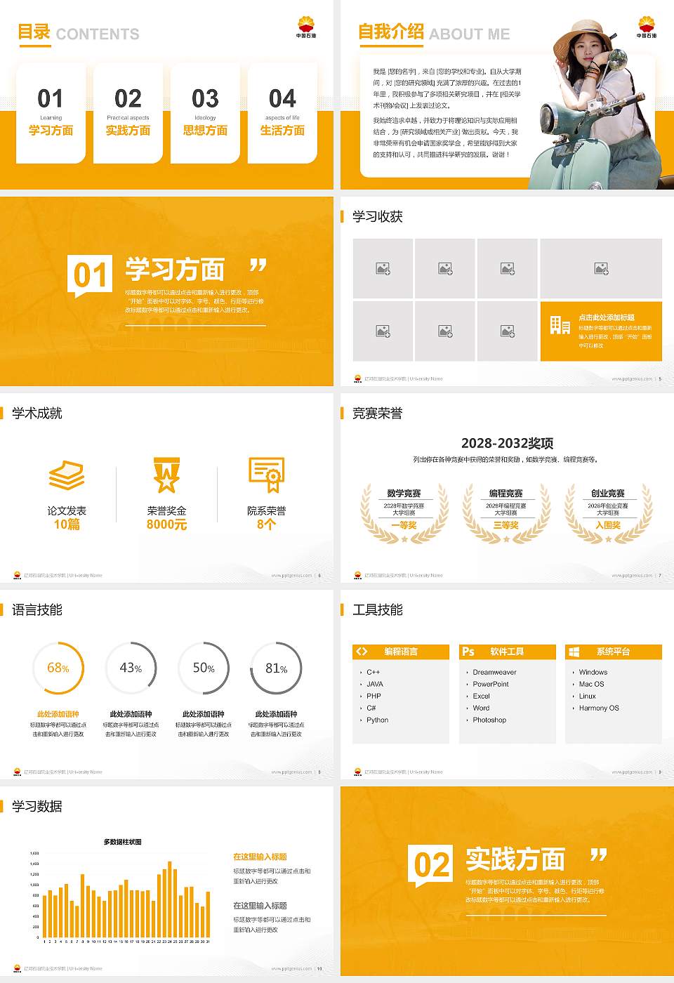 辽河石油职业技术学院专用国家奖学金答辩PPT模板16:9格式幻灯片预览图2