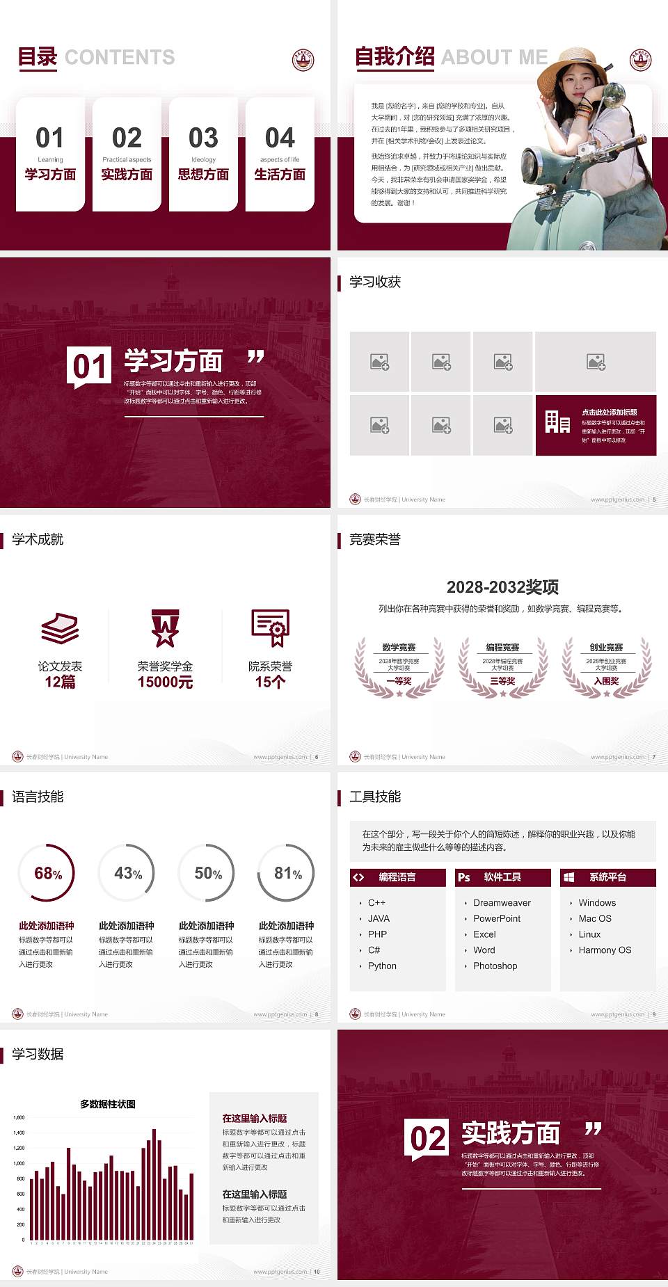 长春财经学院专用国家奖学金答辩PPT模板4:3格式幻灯片预览图2