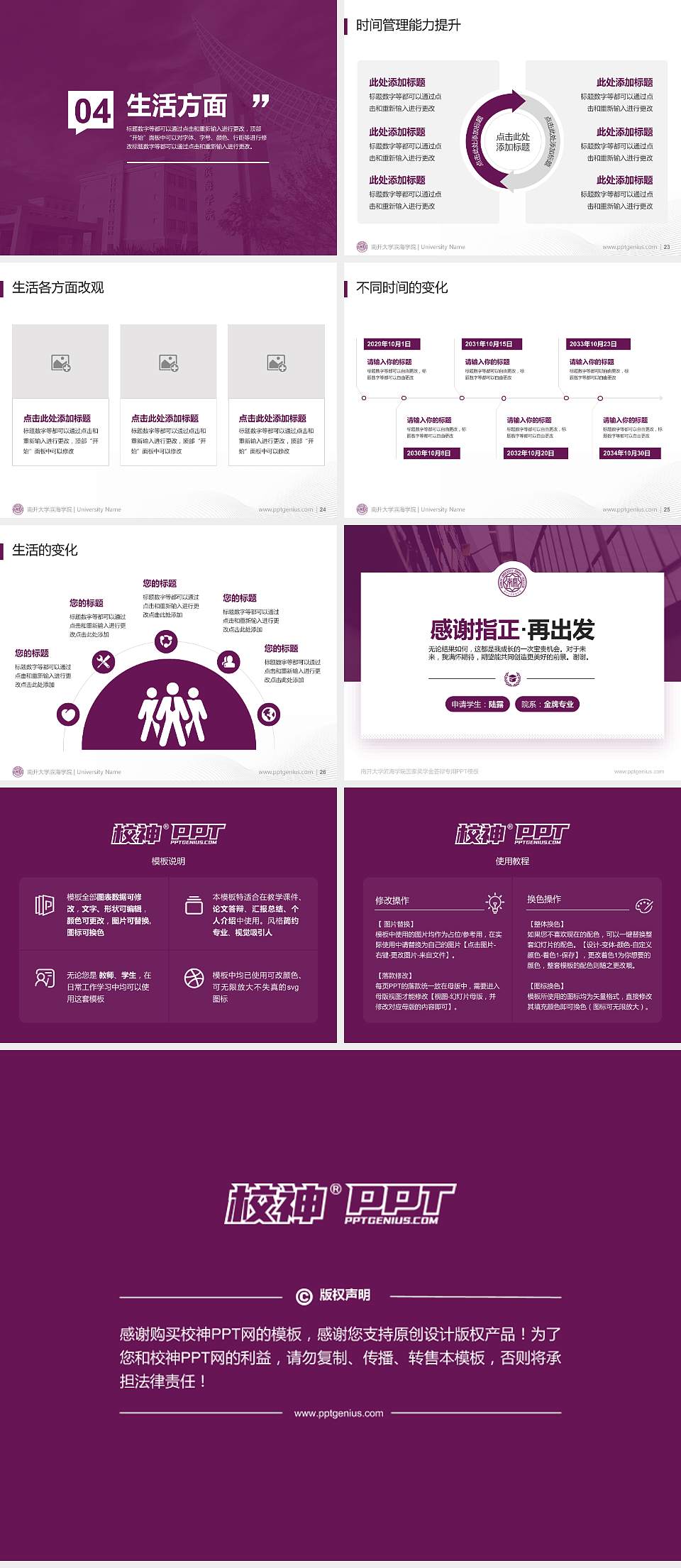 南开大学滨海学院专用国家奖学金答辩PPT模板4:3格式幻灯片预览图4