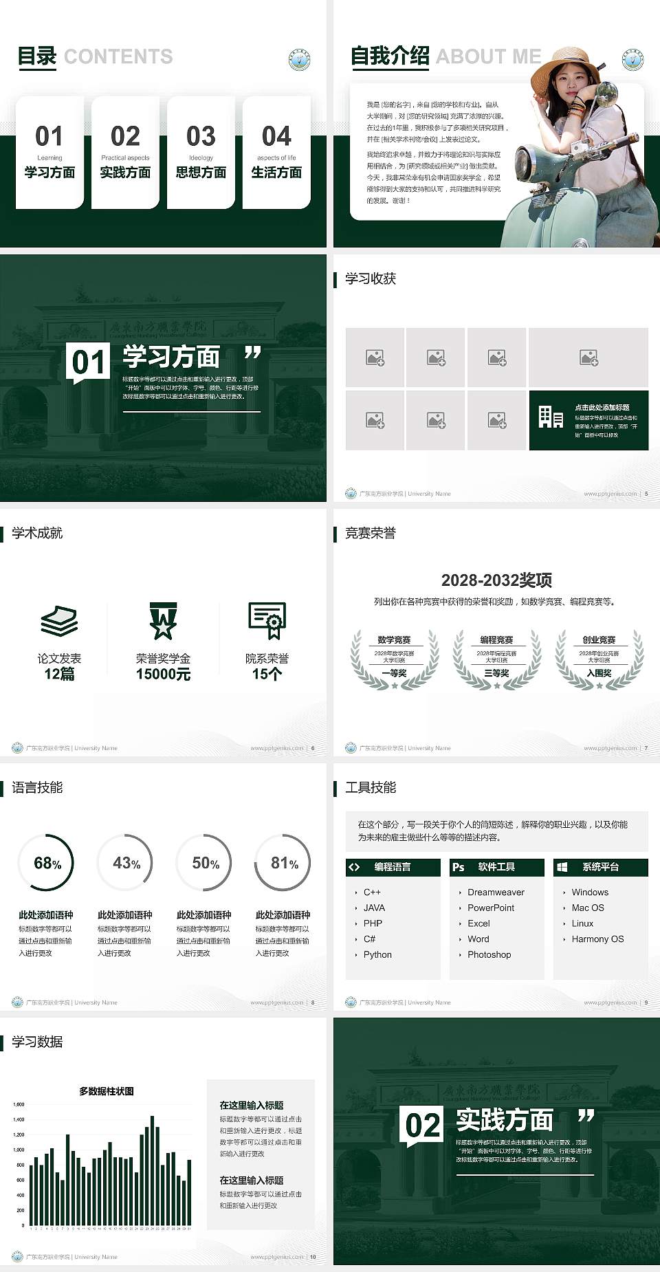 广东南方职业学院专用国家奖学金答辩PPT模板4:3格式幻灯片预览图2