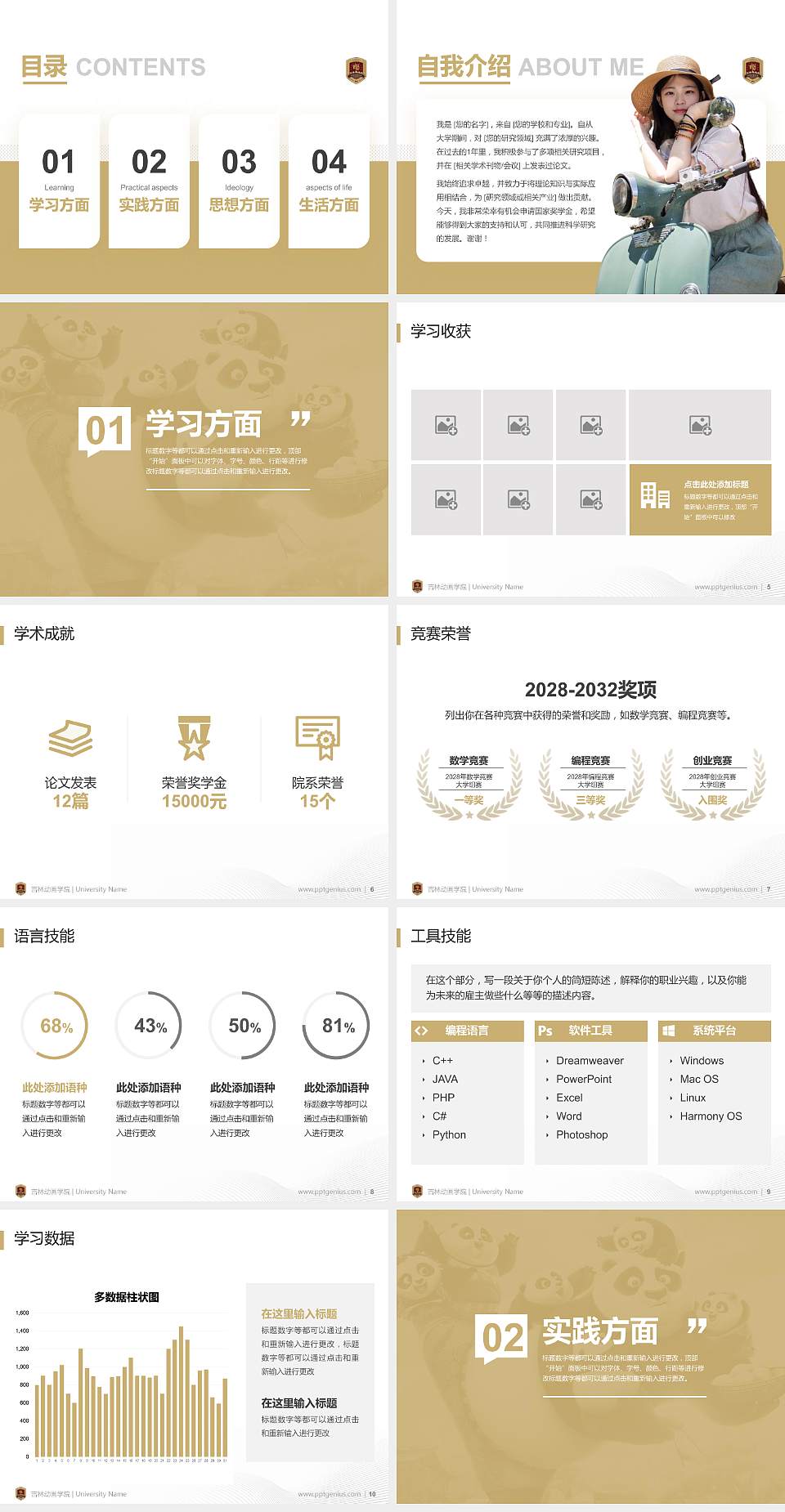 吉林动画学院专用国家奖学金答辩PPT模板4:3格式幻灯片预览图2