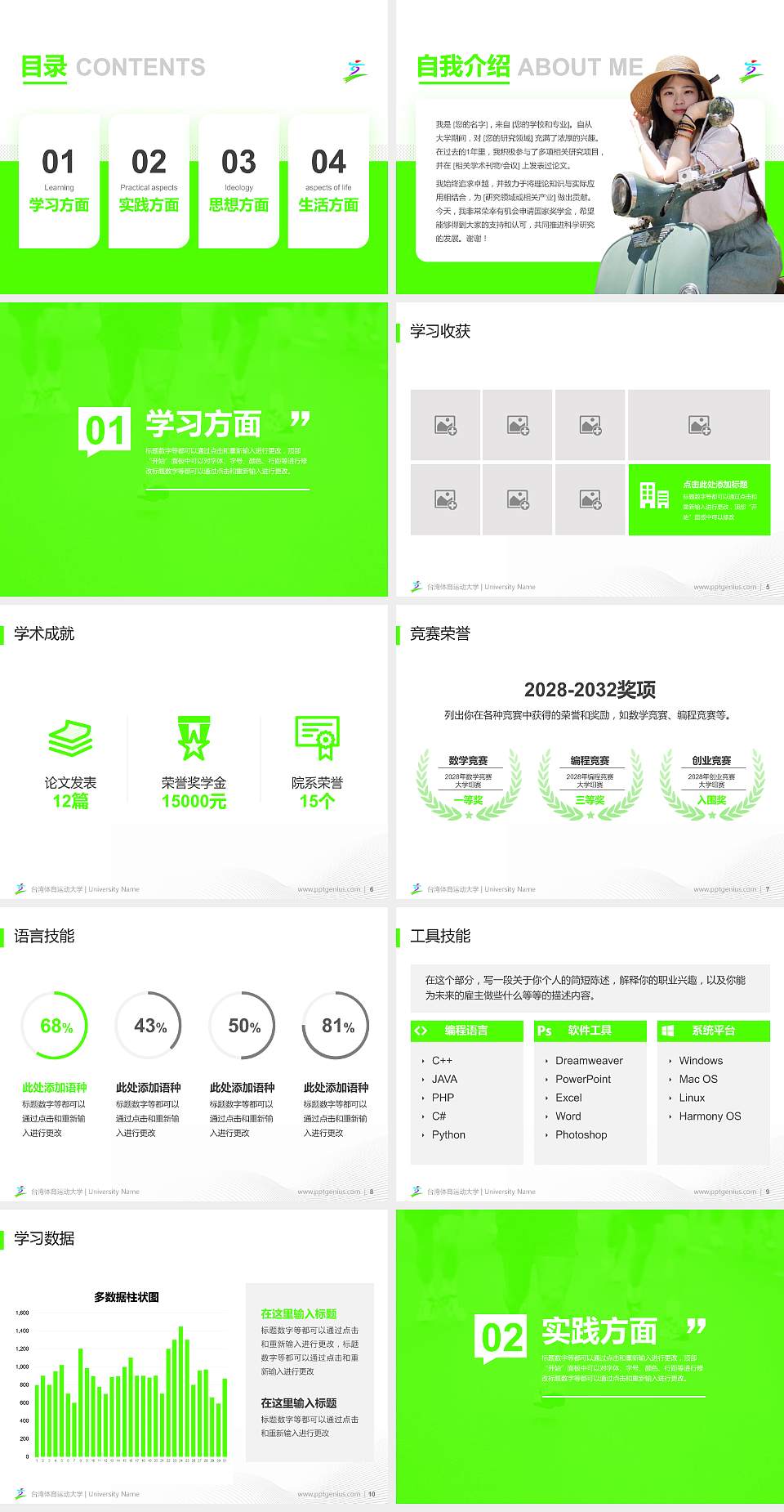 台湾体育运动大学专用国家奖学金答辩PPT模板4:3格式幻灯片预览图2