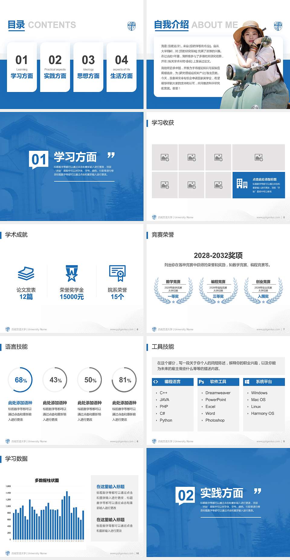 西南交通大学专用国家奖学金答辩PPT模板4:3格式幻灯片预览图2