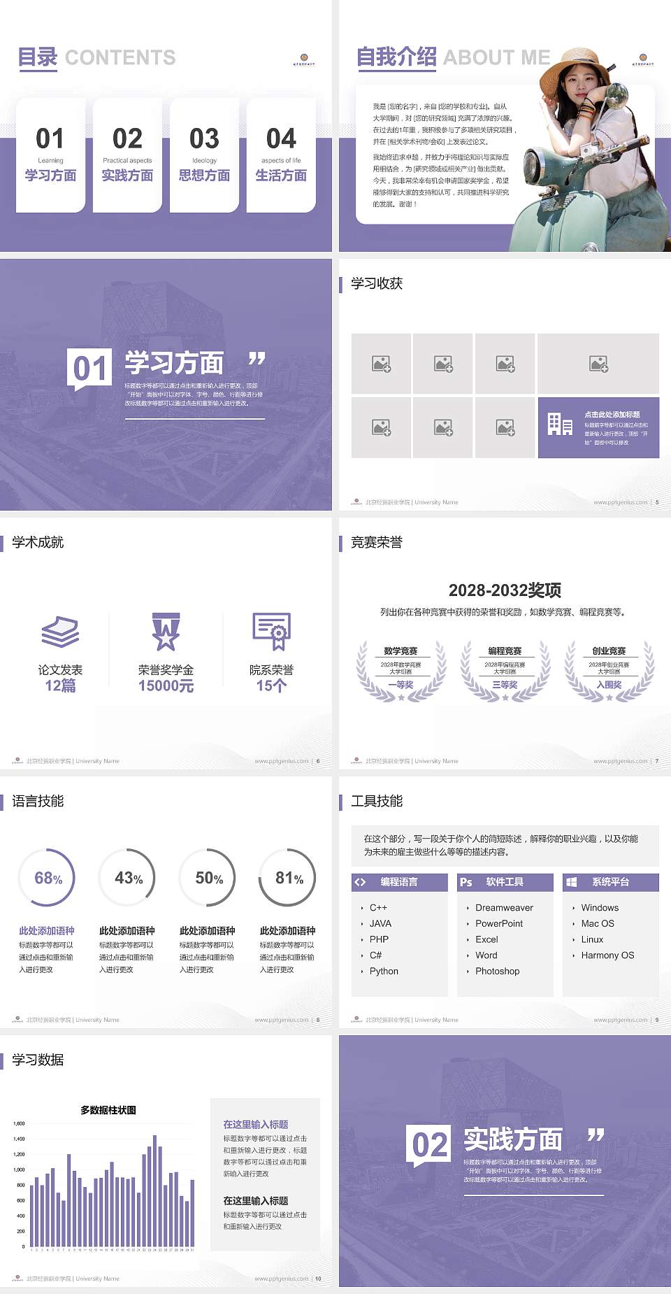 北京经贸职业学院专用国家奖学金答辩PPT模板4:3格式幻灯片预览图2