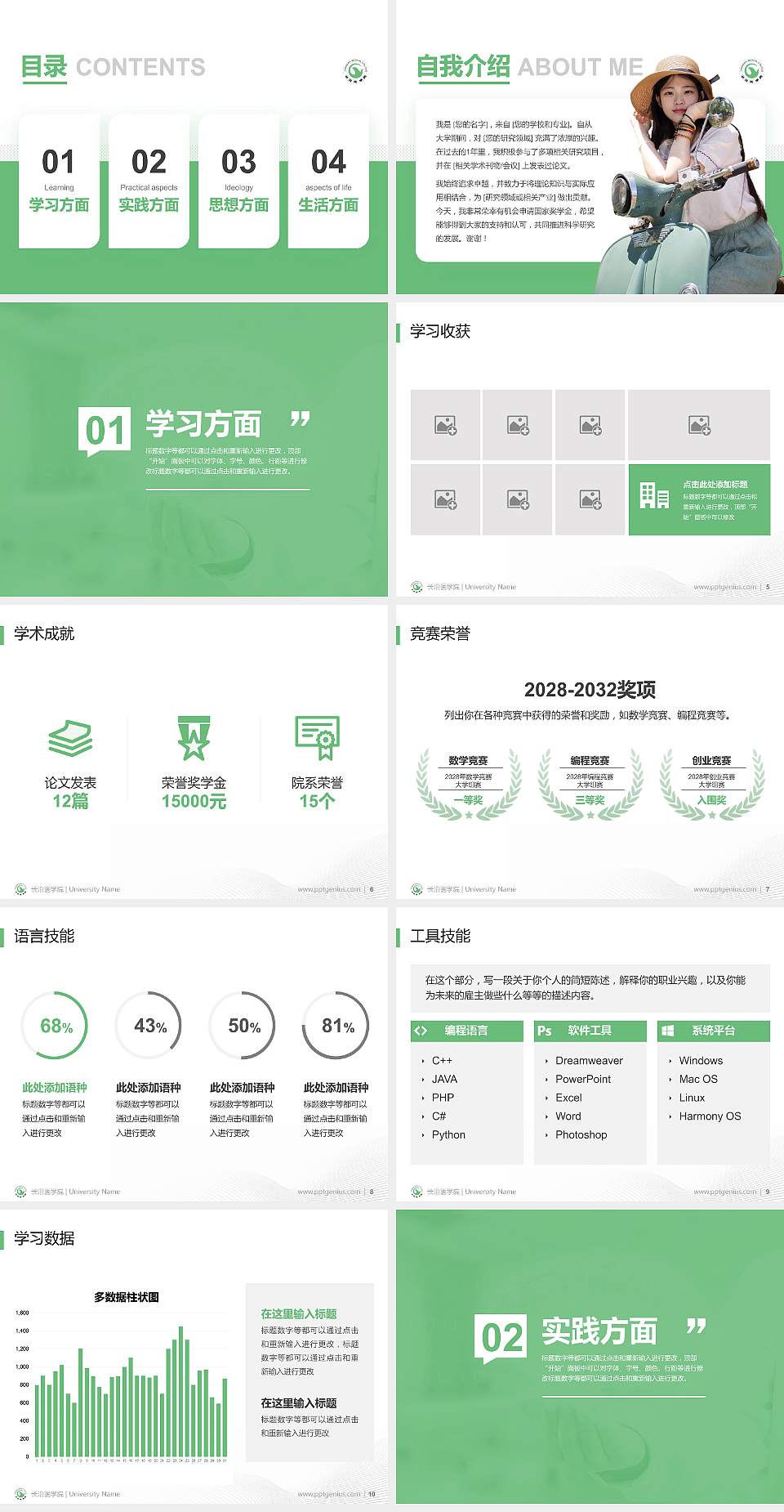 长治医学院专用国家奖学金答辩PPT模板4:3格式幻灯片预览图2