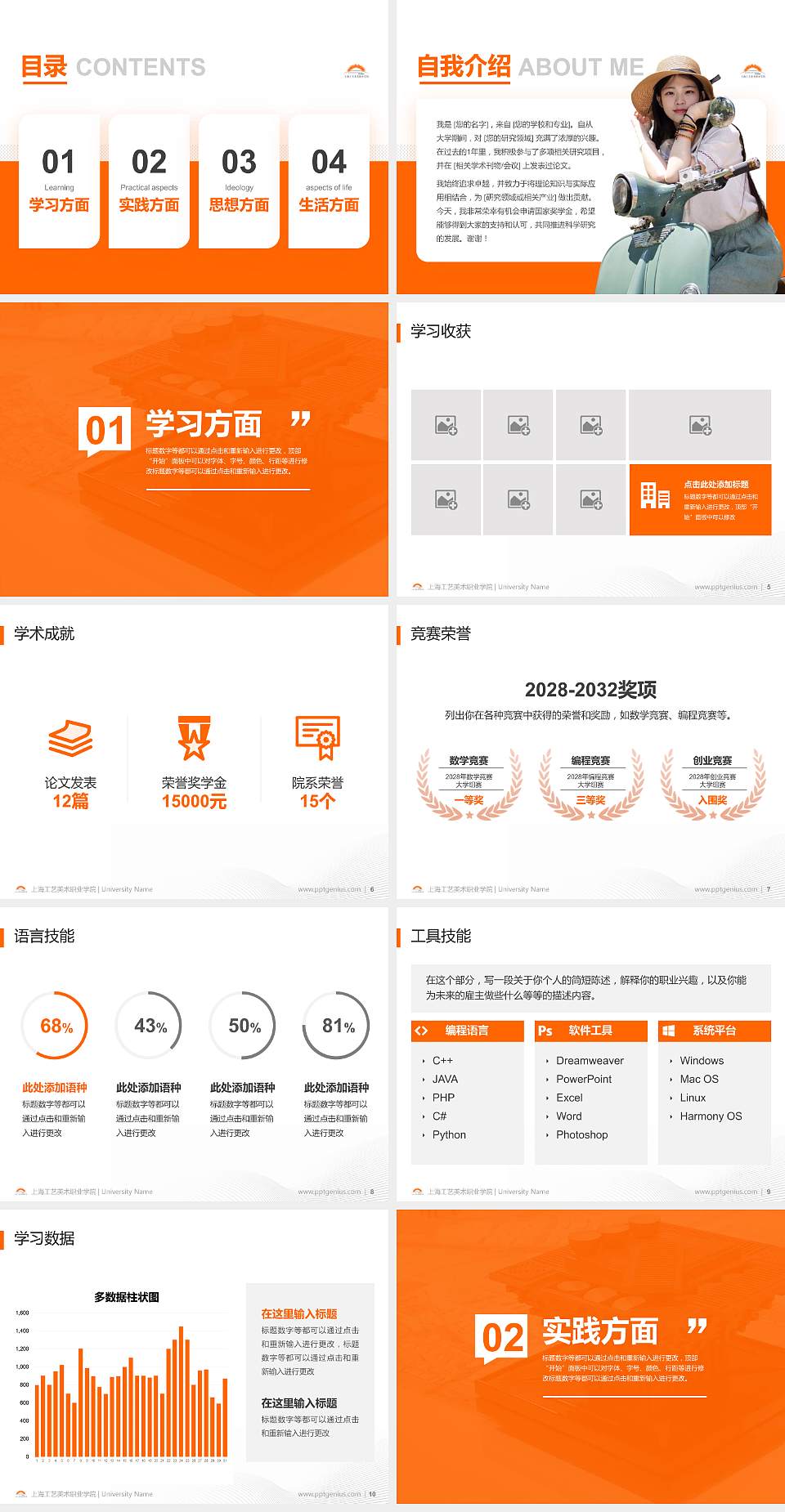 上海工艺美术职业学院专用国家奖学金答辩PPT模板4:3格式幻灯片预览图2