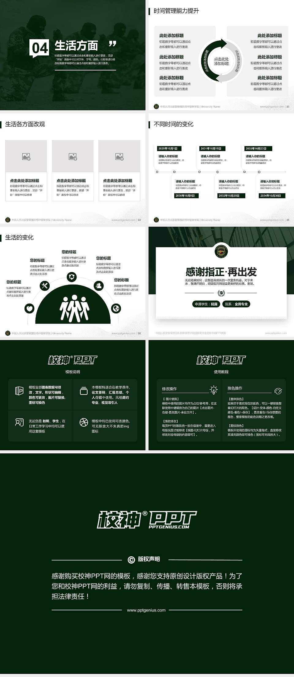 中国人民武装警察部队特种警察学院专用国家奖学金答辩PPT模板4:3格式幻灯片预览图4