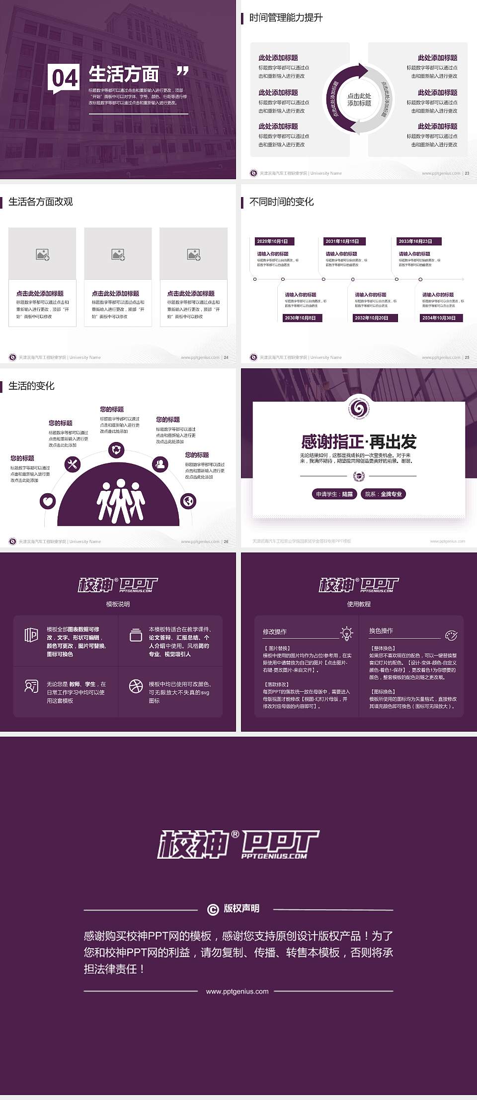 天津滨海汽车工程职业学院专用国家奖学金答辩PPT模板4:3格式幻灯片预览图4