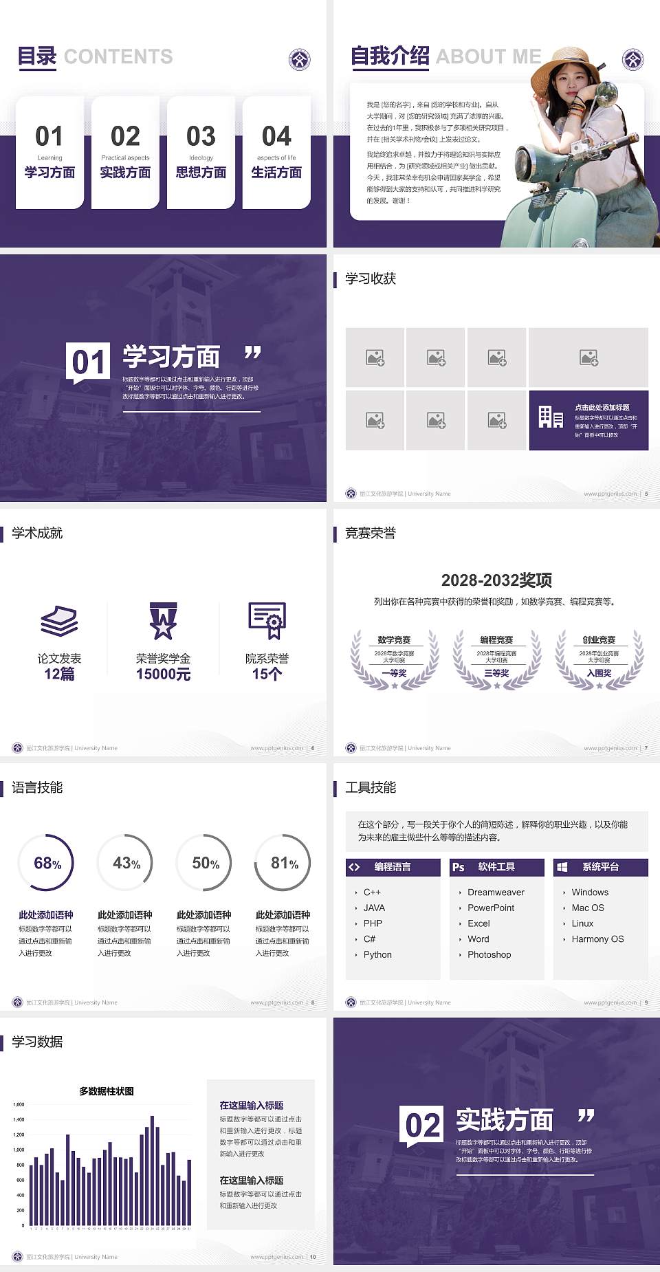 丽江文化旅游学院专用国家奖学金答辩PPT模板4:3格式幻灯片预览图2