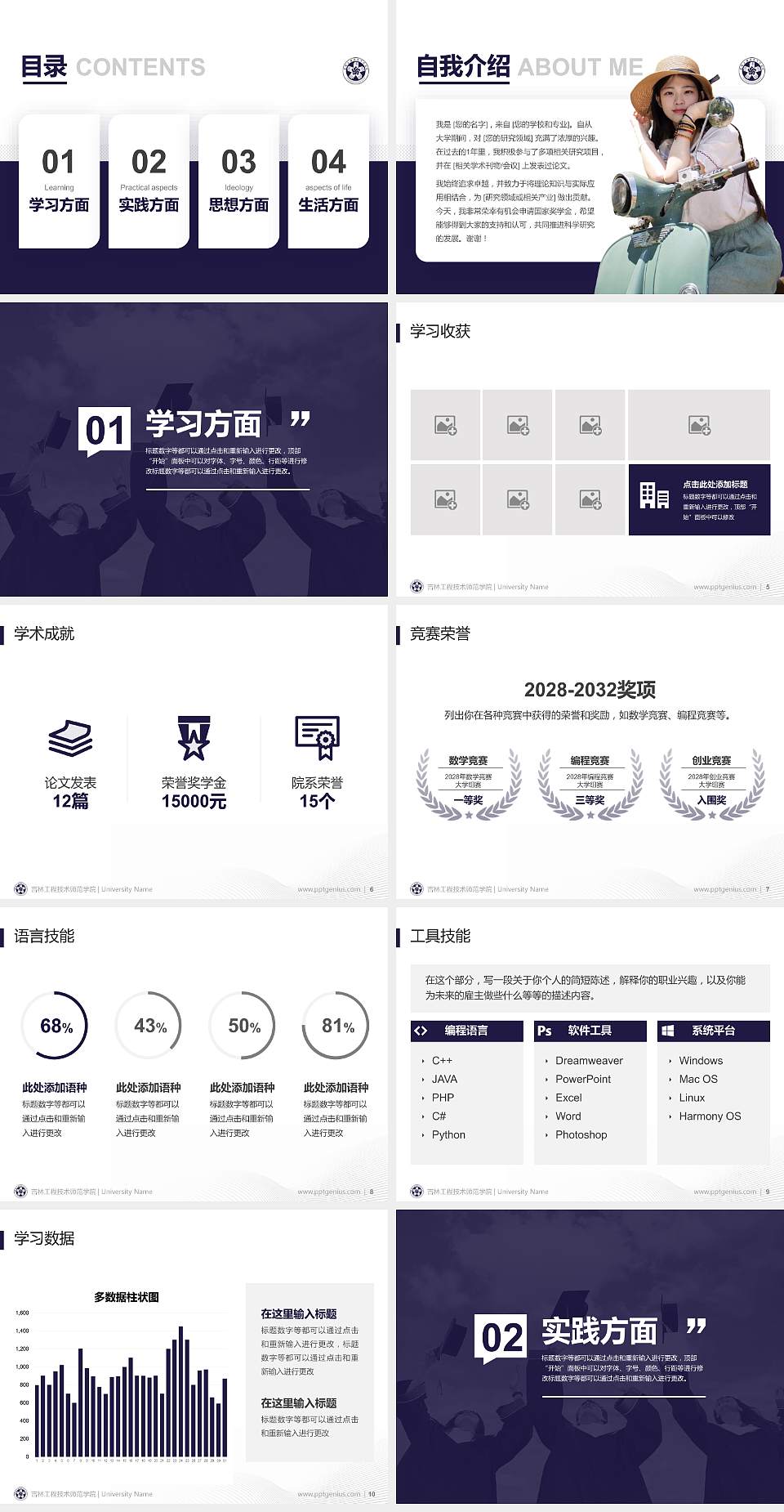 吉林工程技术师范学院专用国家奖学金答辩PPT模板4:3格式幻灯片预览图2