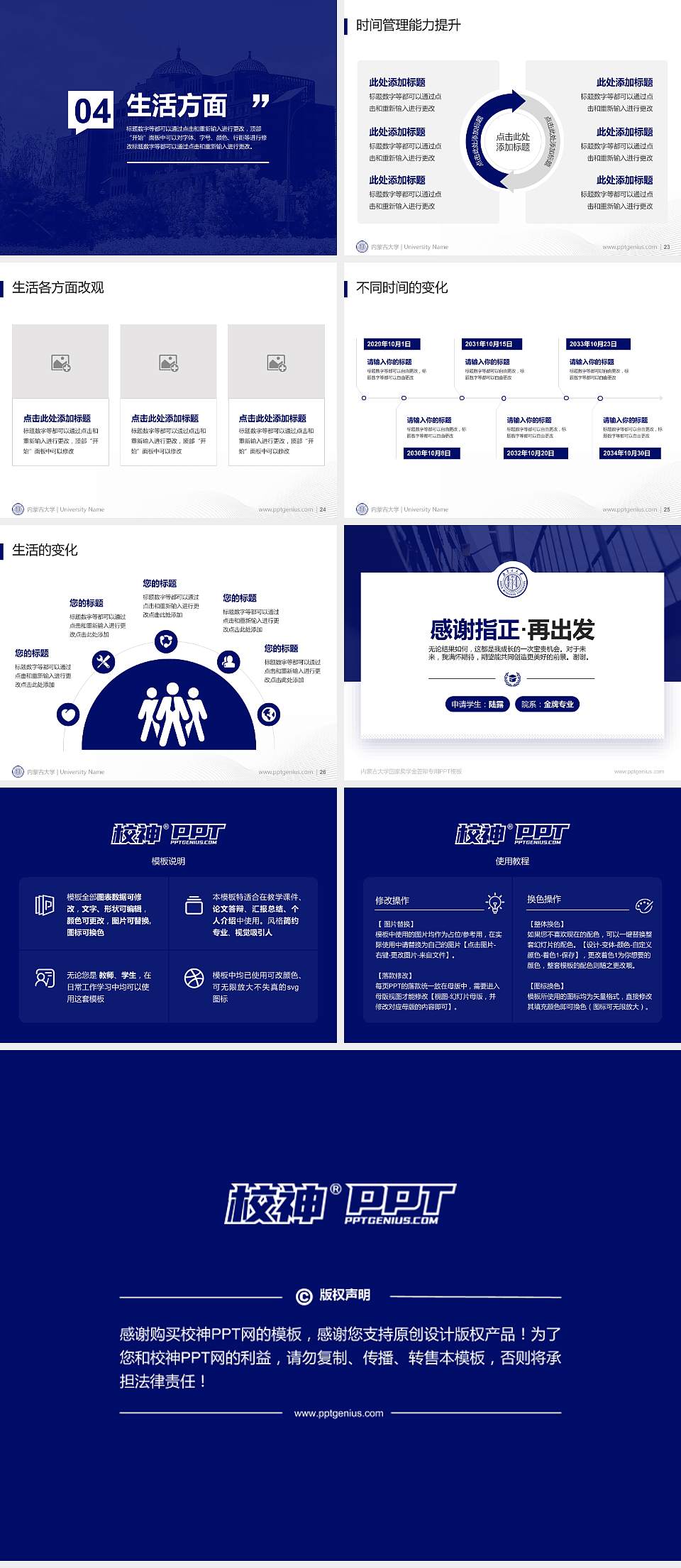 内蒙古大学专用国家奖学金答辩PPT模板4:3格式幻灯片预览图4