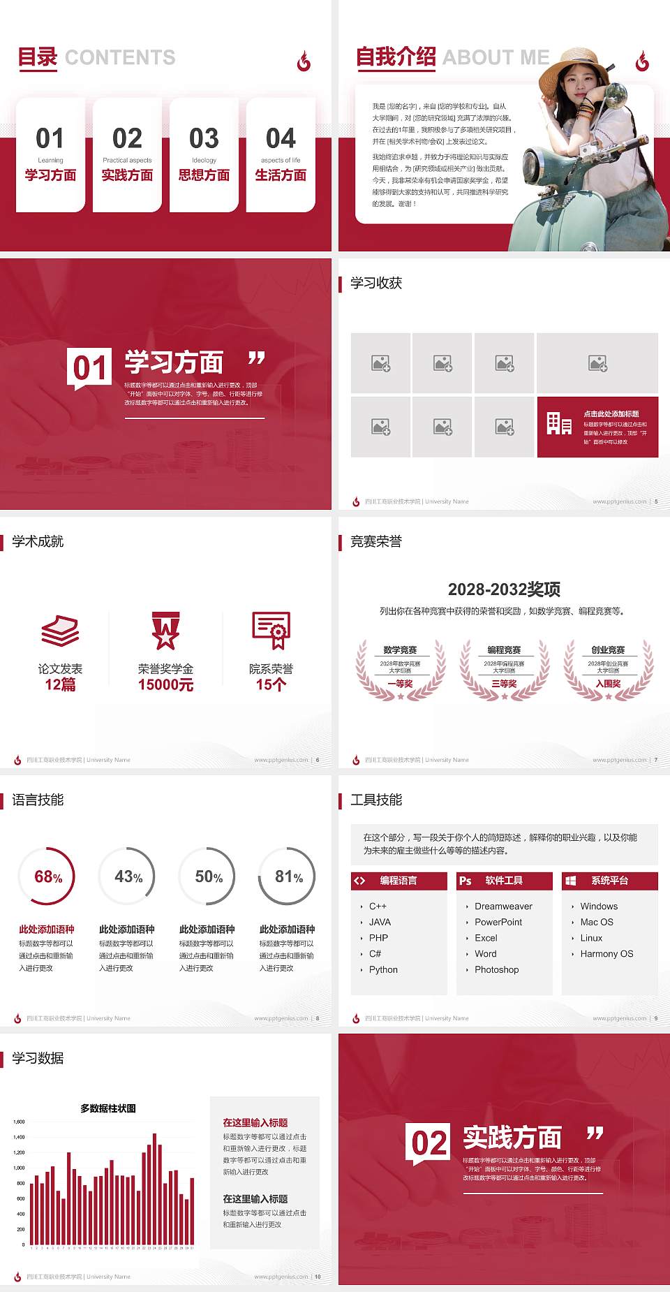 四川工商职业技术学院专用国家奖学金答辩PPT模板4:3格式幻灯片预览图2