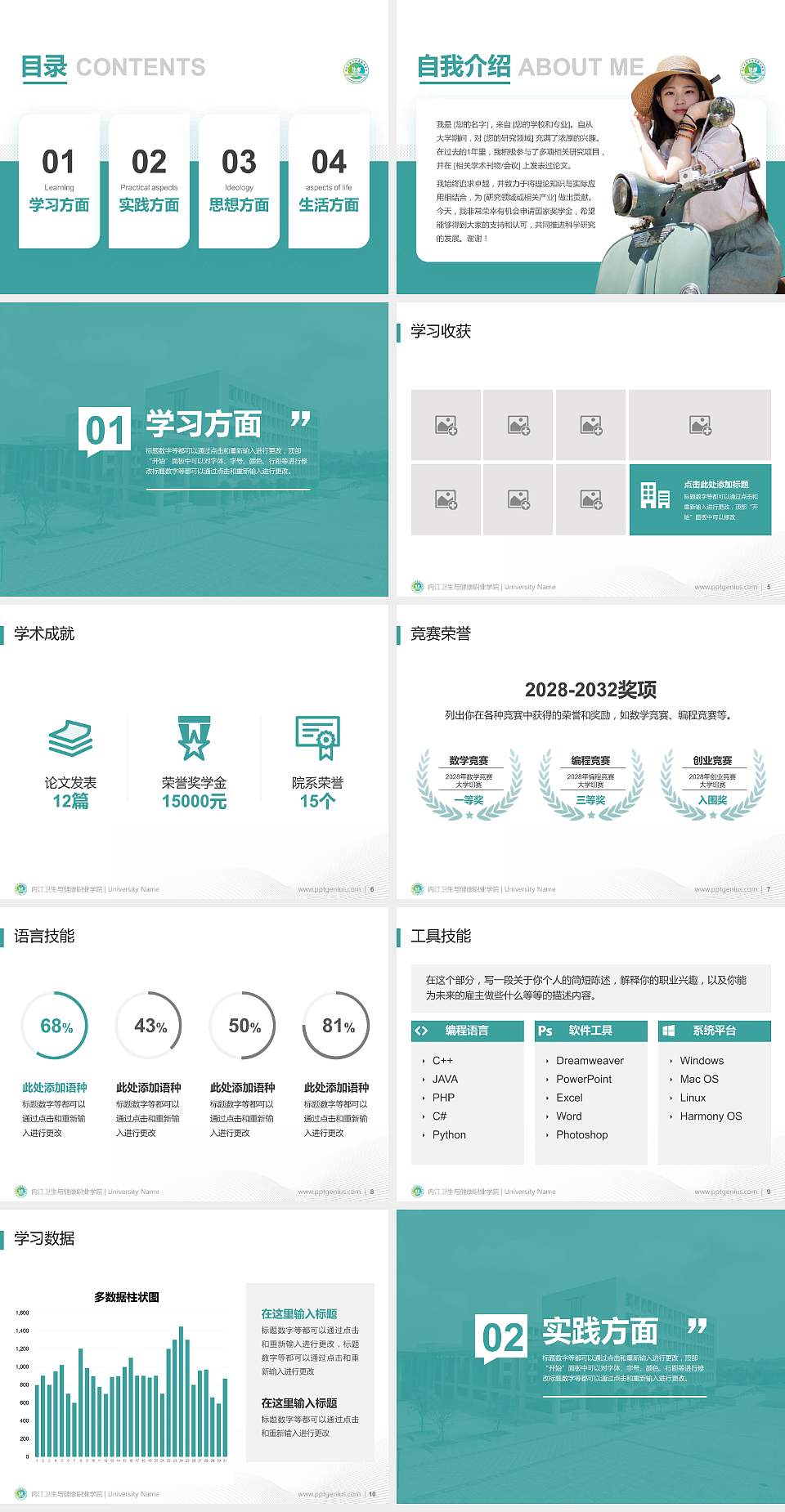 内江卫生与健康职业学院专用国家奖学金答辩PPT模板4:3格式幻灯片预览图2