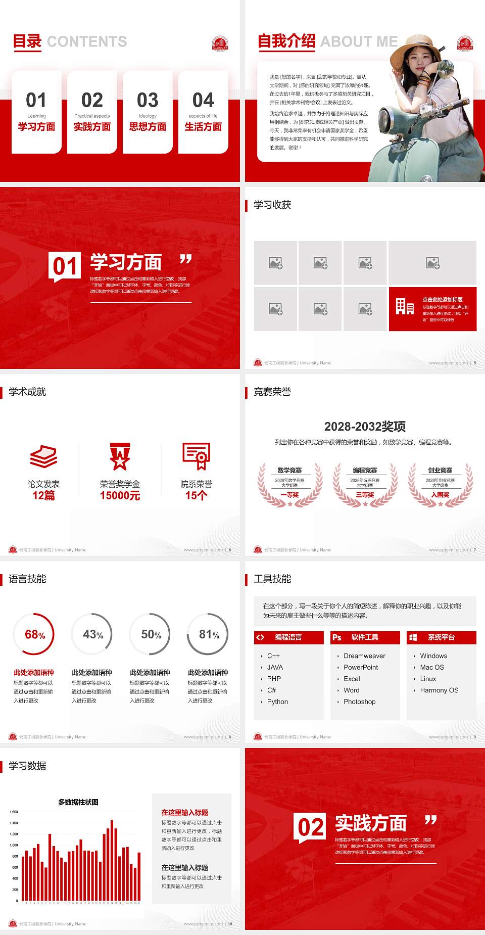 云南工程职业学院专用国家奖学金答辩PPT模板4:3格式幻灯片预览图2