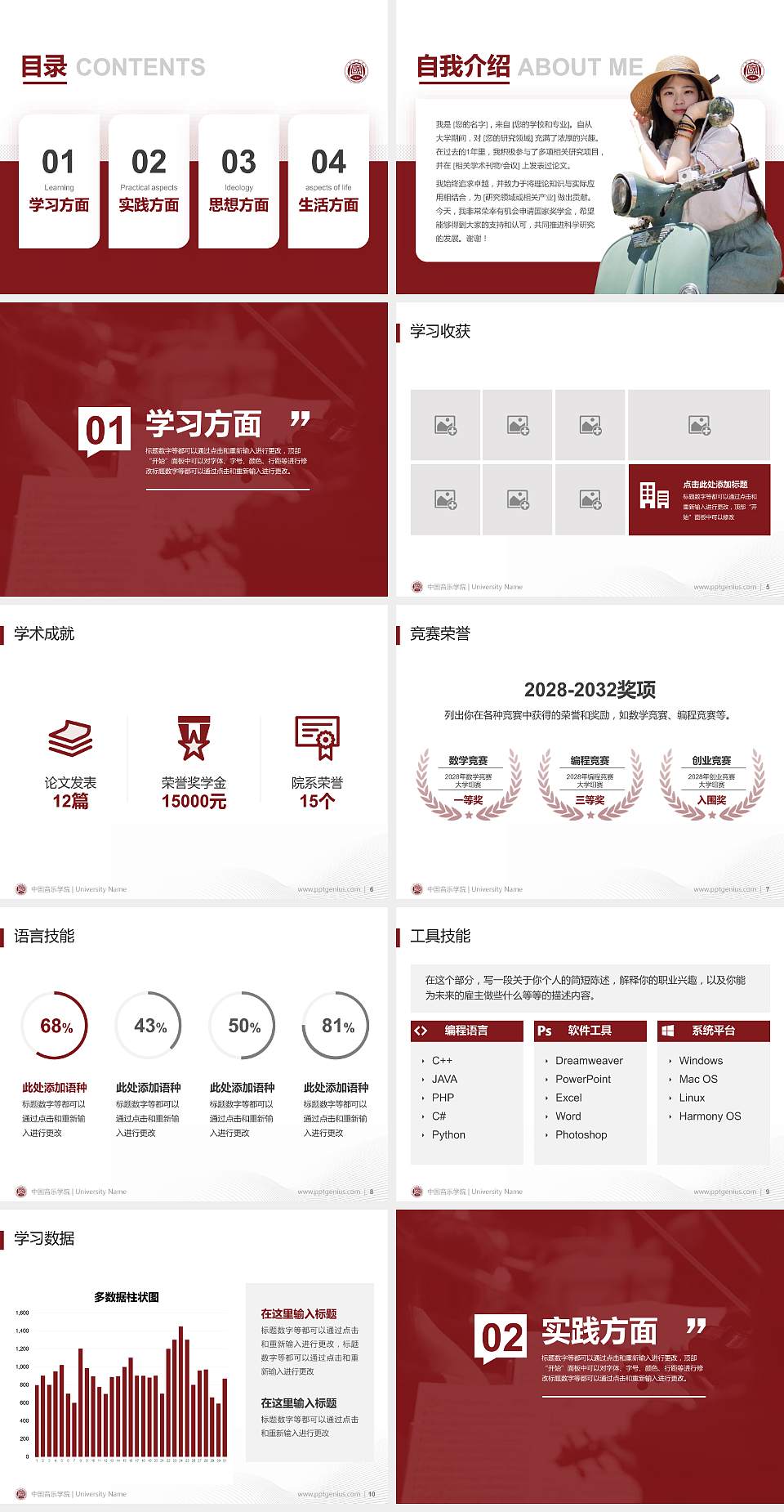 中国音乐学院专用国家奖学金答辩PPT模板4:3格式幻灯片预览图2