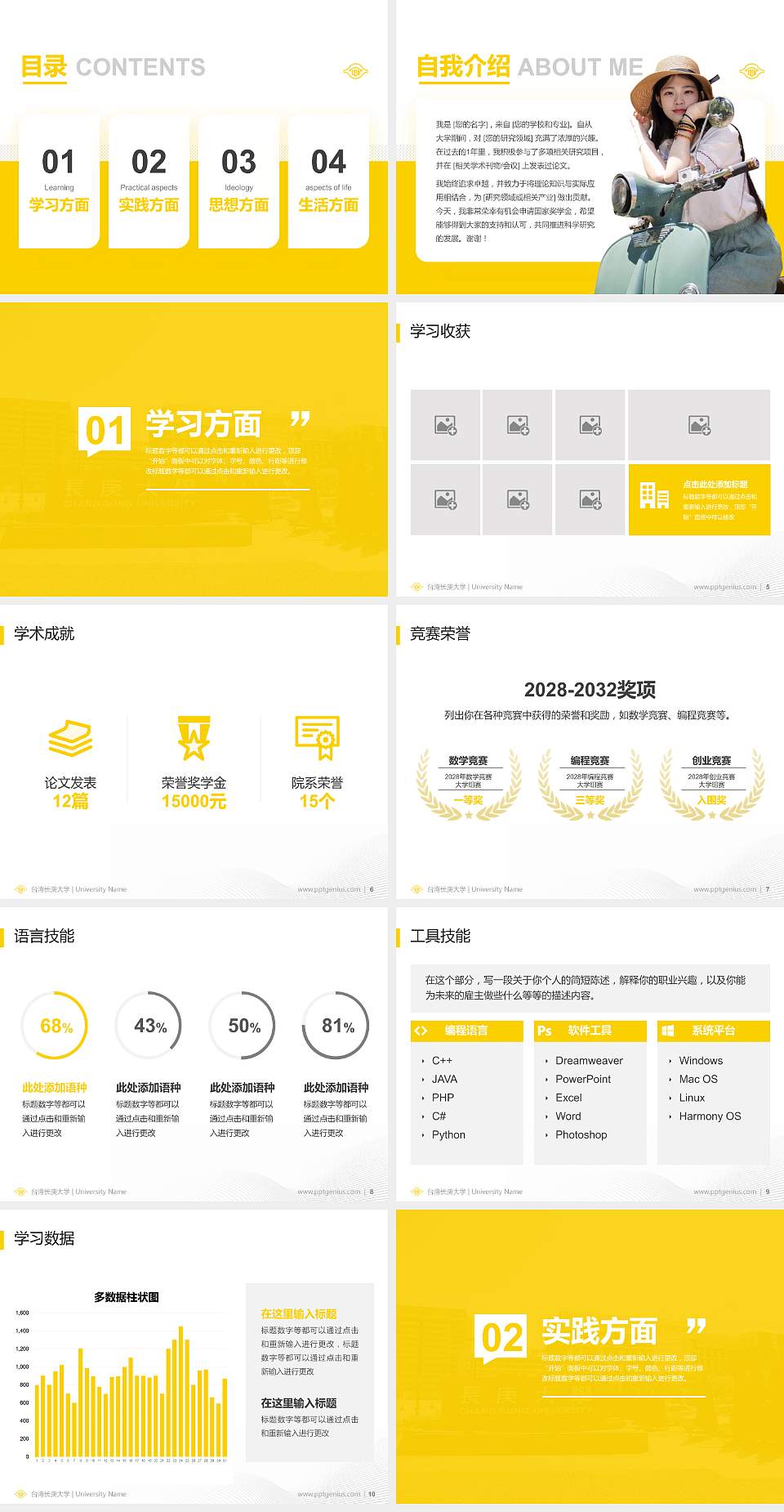 台湾长庚大学专用国家奖学金答辩PPT模板4:3格式幻灯片预览图2