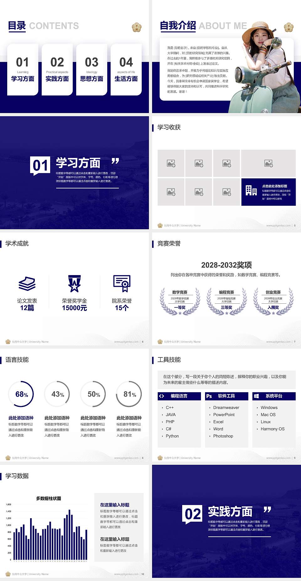 台湾中山大学专用国家奖学金答辩PPT模板4:3格式幻灯片预览图2