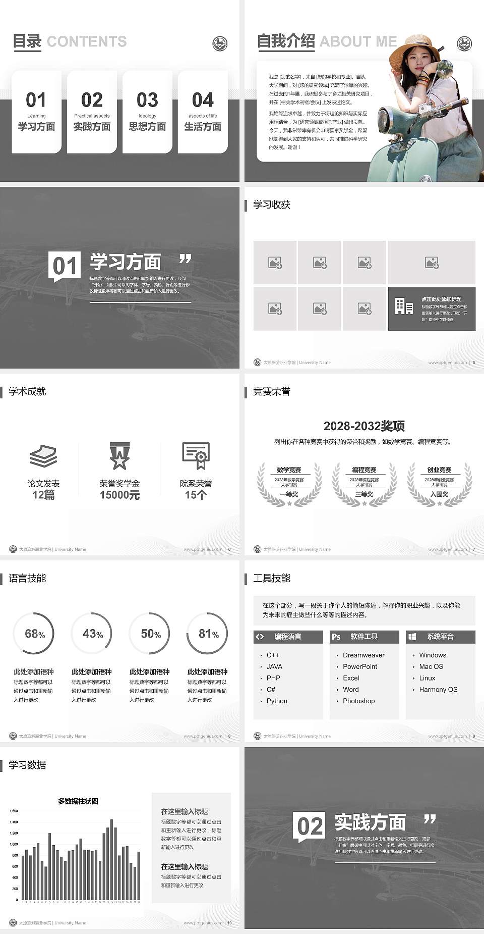 太原旅游职业学院专用国家奖学金答辩PPT模板4:3格式幻灯片预览图2